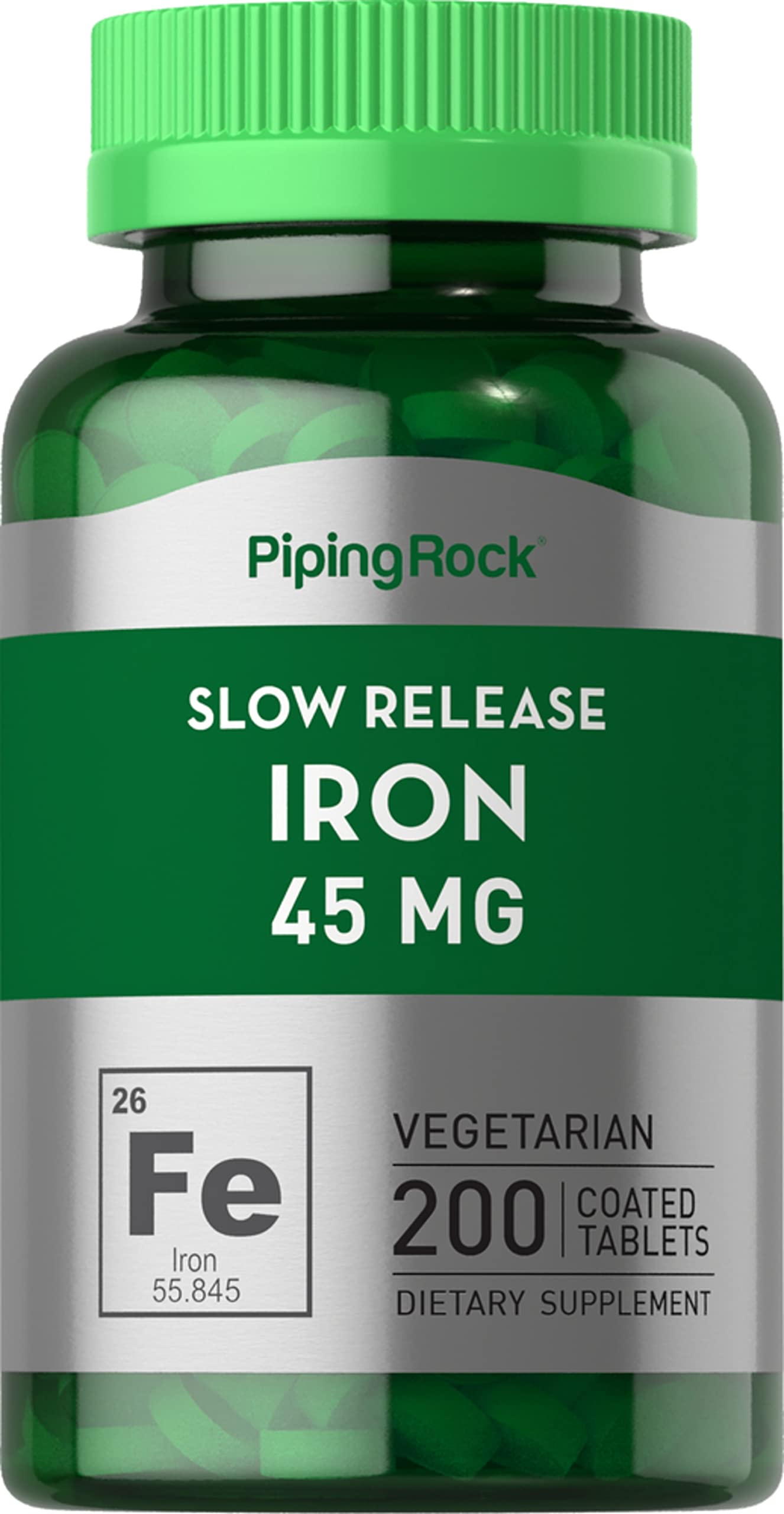Piping Rock Iron Supplement 45 mg Slow Release Ferrous Sulfate Tablets, 200 Count