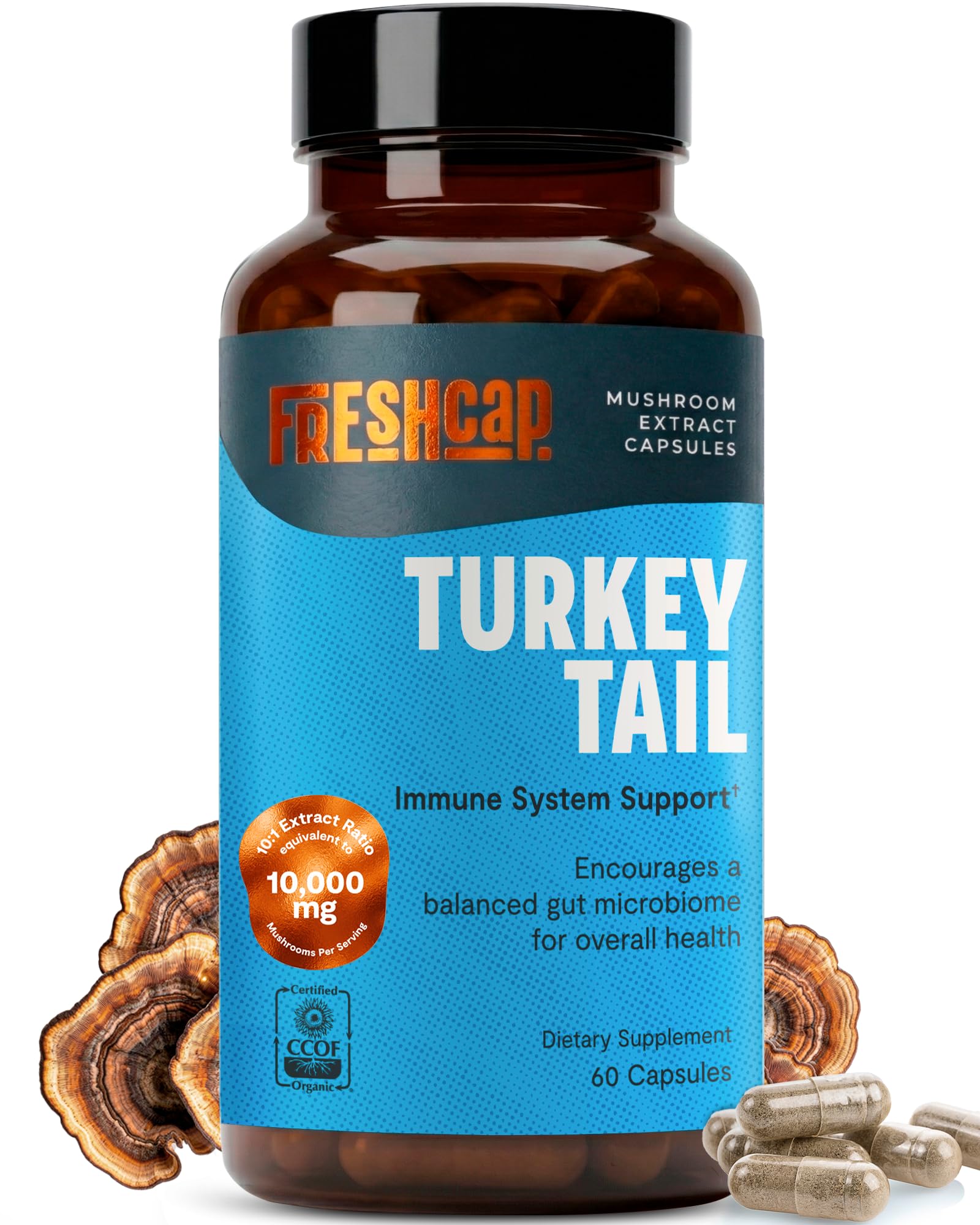 FreshCap Mushrooms Premium Organic Turkey Tail Supplement Capsules 60 Count