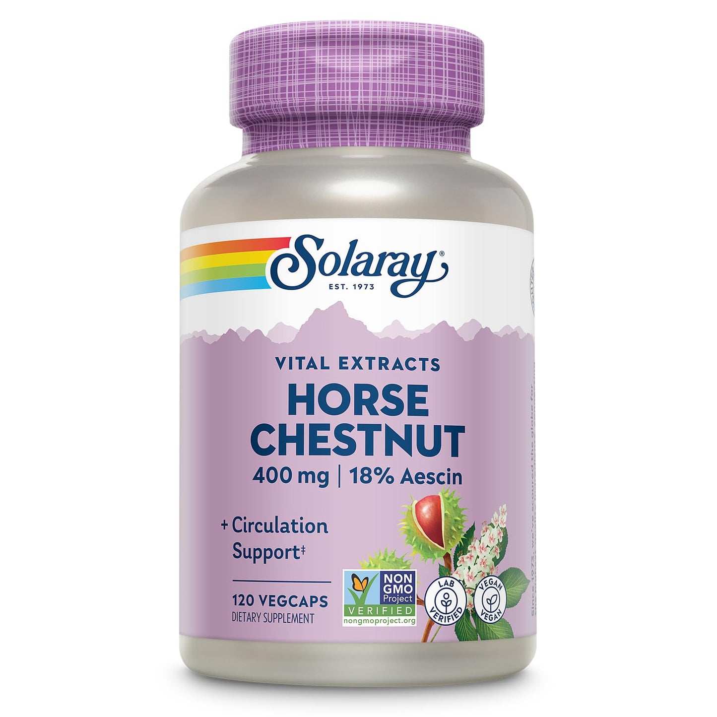 SOLARAY Horse Chestnut Extract 400 mg - Standardized to 72 mg Aescin - with 55 mg Butchers Broom Capsules, 120 Count