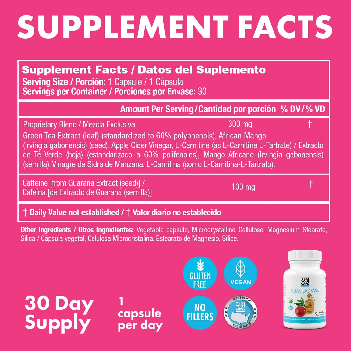 Yes You Can! Slim Down Dietary Supplements Capsule, 30 Count