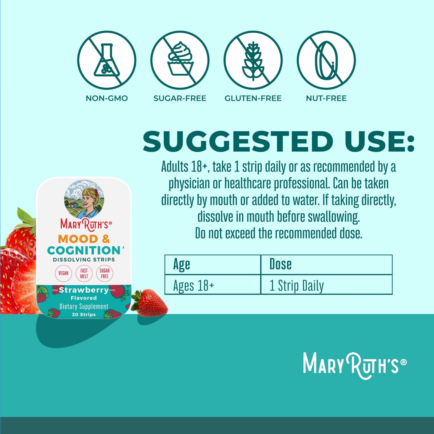 MARYRUTH'S Mood & Cognition Dissolving Strips Vitamin B12 Chewable 30 Count