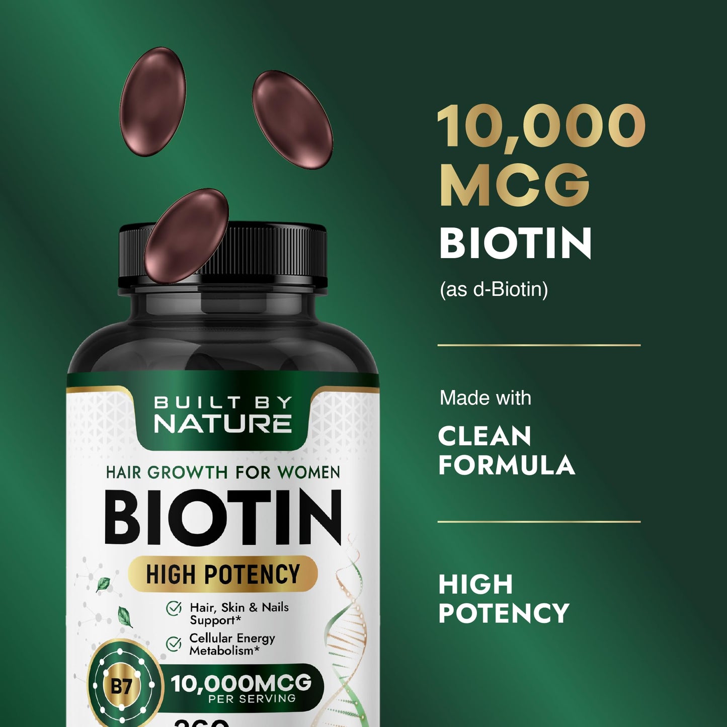 Built by Nature Biotin 10,000 mcg for Hair Growth Women, 360 Softgels