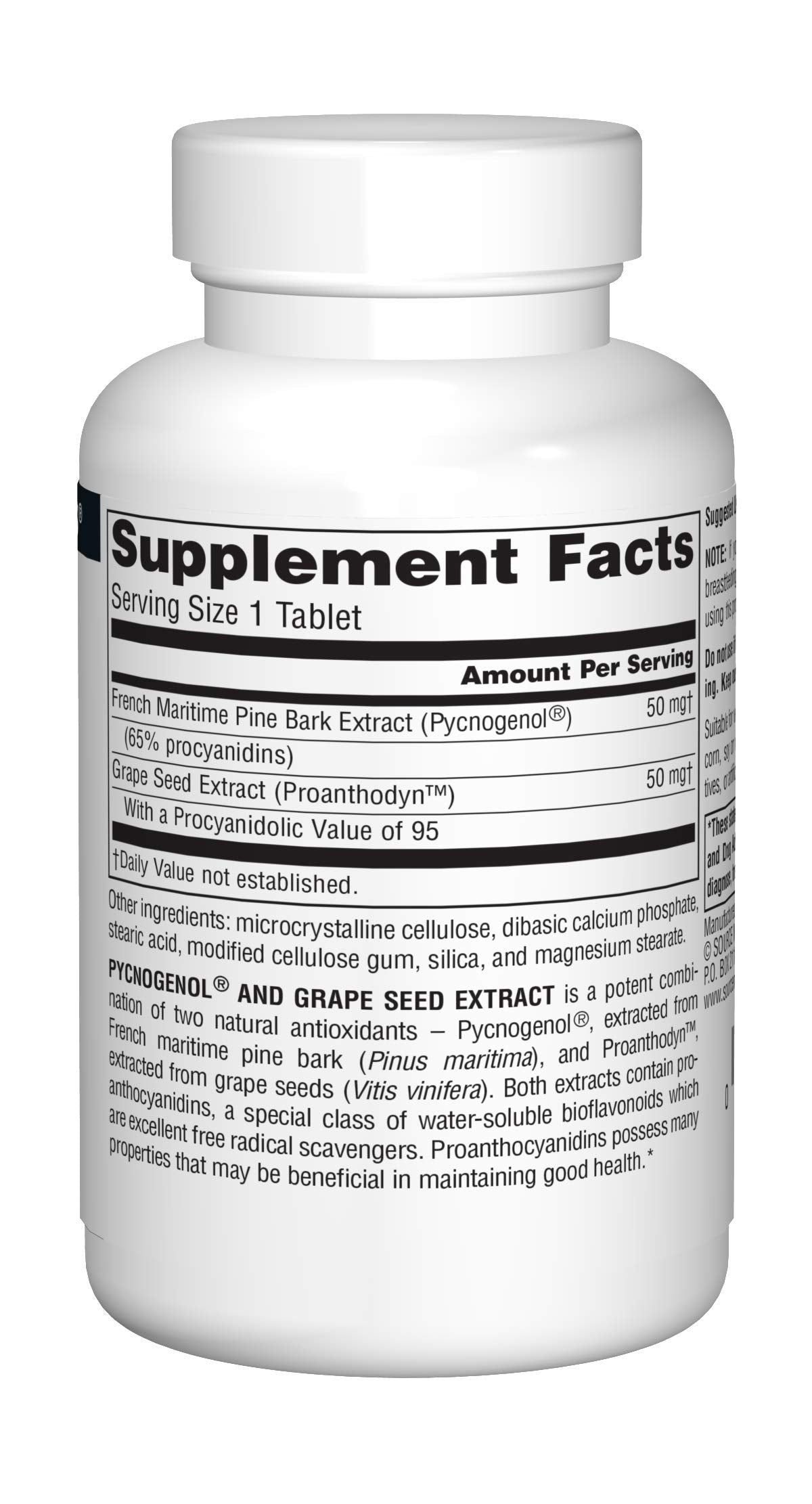 Source Naturals Pycnogenol & Grape Seed Extract 100 mg Dietary Supplement Tablet, 60 Count