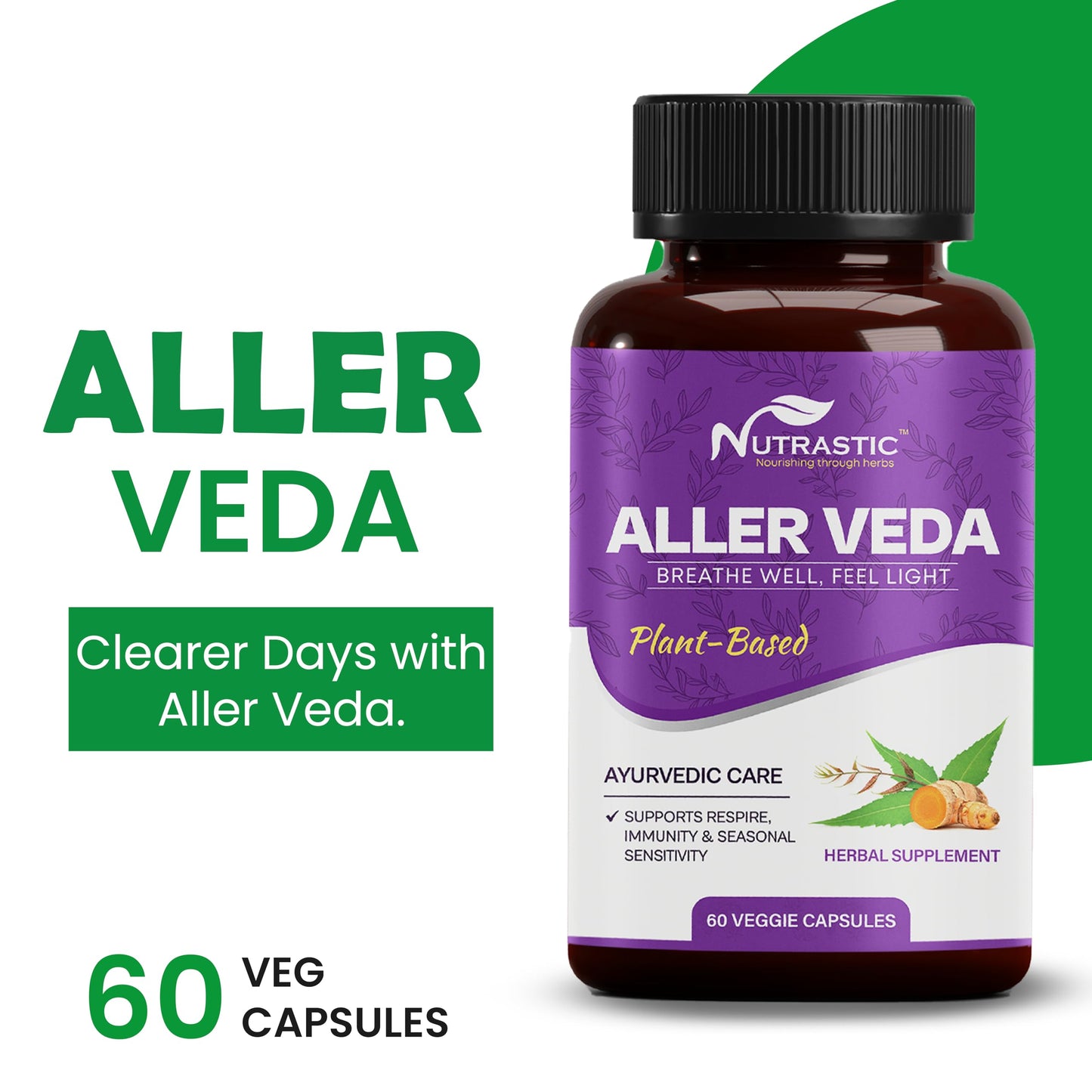 Nutrastic Aller Veda Respiratory Wellness Supplement Capsules, 60 Count