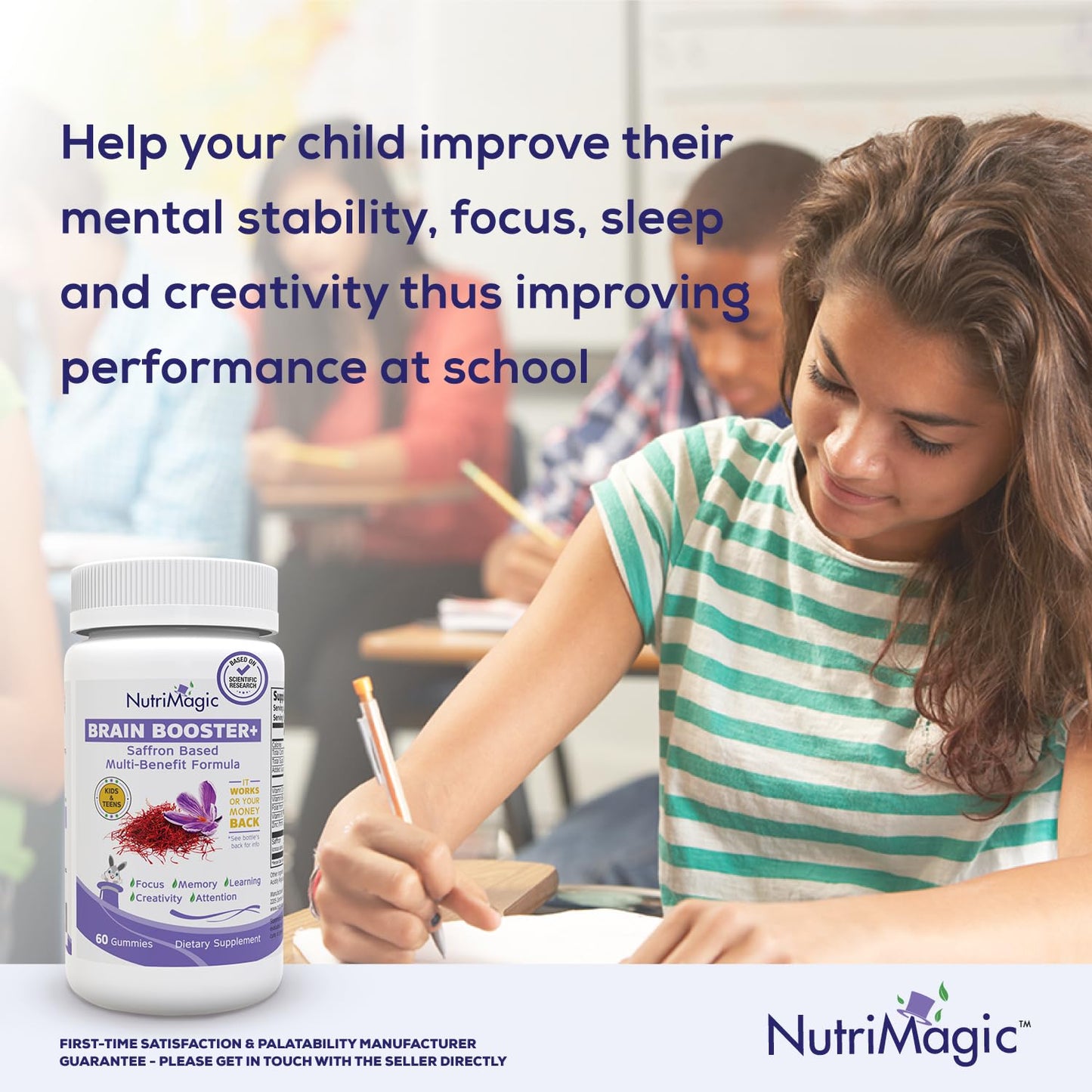 NutriMagic Kids Brain Booster+ 30mg Pure Saffron Extract Gummies, 60 Count