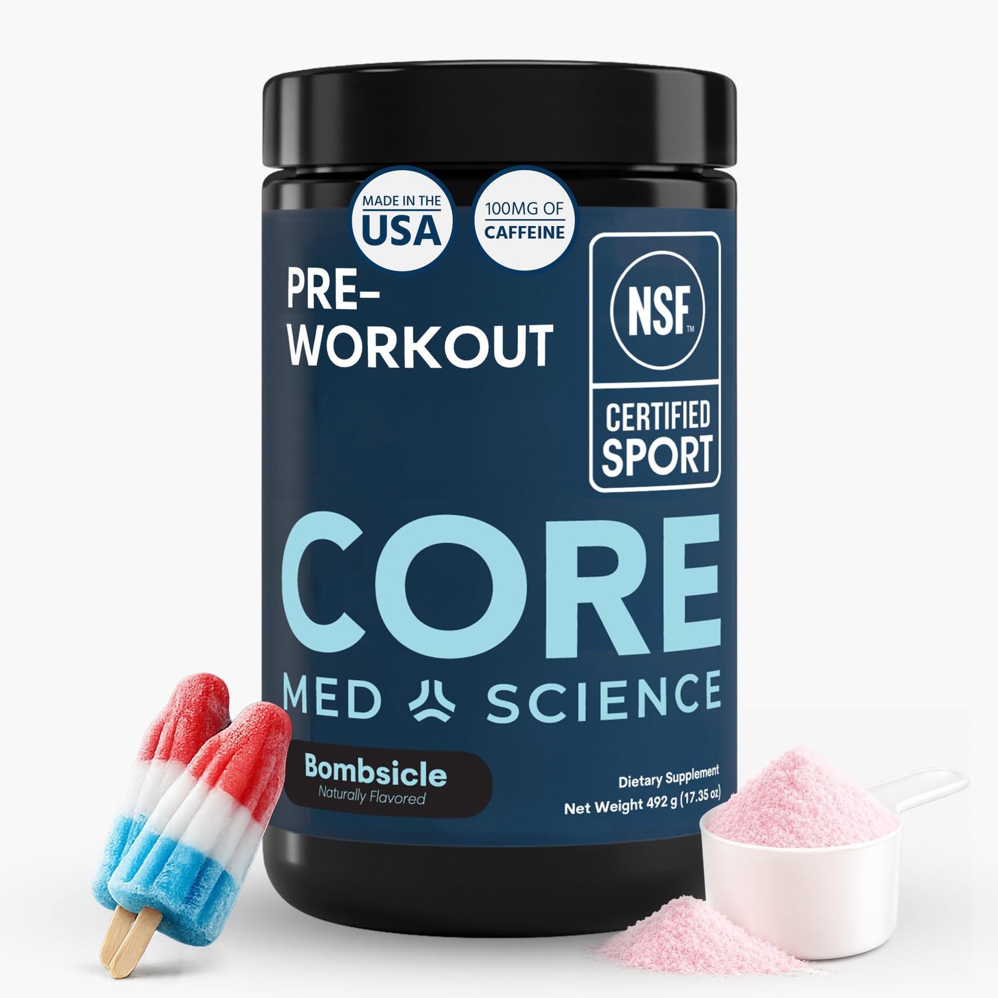 Core Med Science Pre Workout Powder for Men & Women, Bombsicle, 17.35