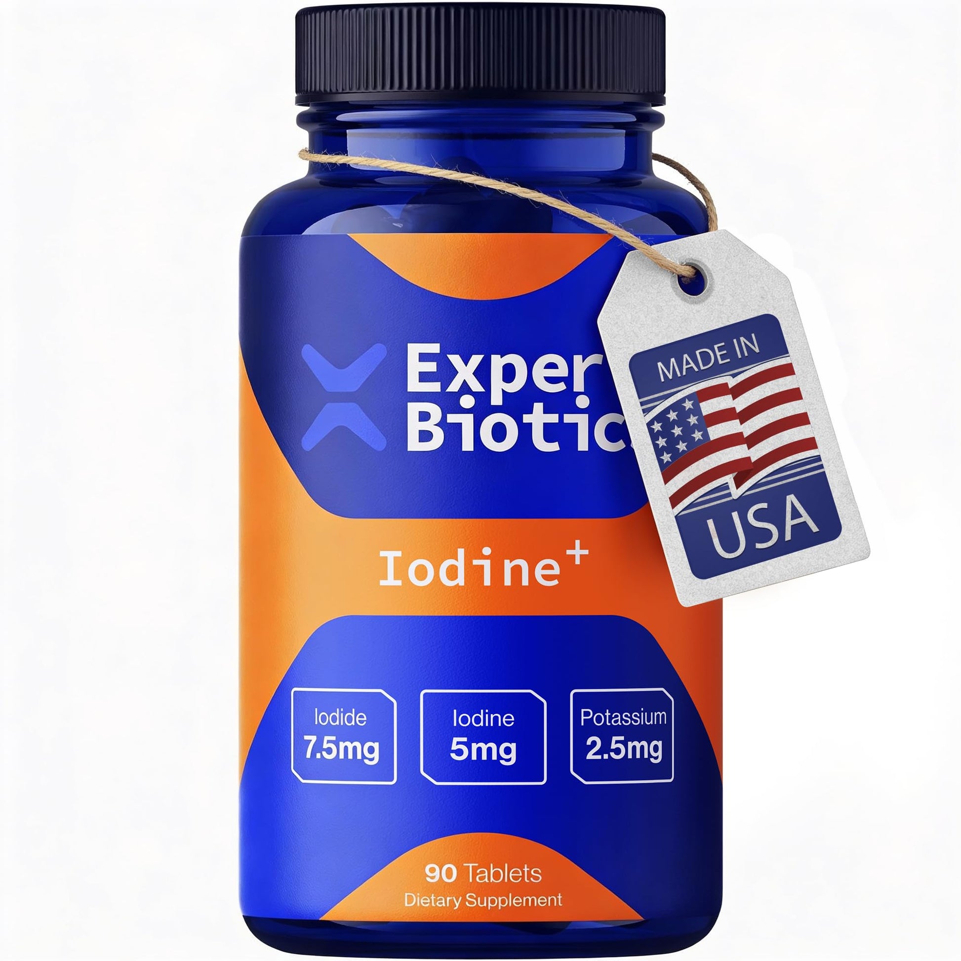 Expert Biotics Iodine+ 12.5 mg Tablets with Potassium Iodide USP and Free Iodine USP Dietary Supplement, 90 Tablets