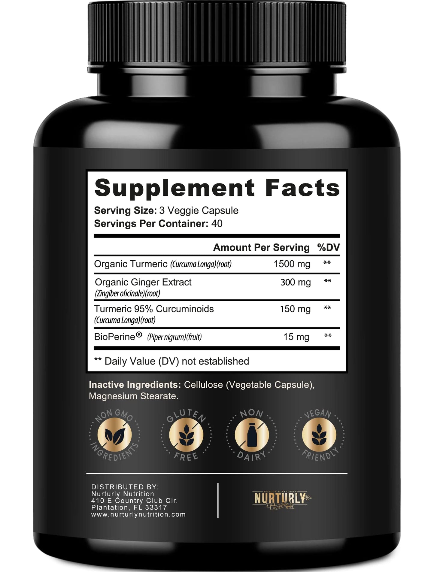 NURTURLY Turmeric Curcumin with BioPerine & Ginger - High Absorption Turmeric Supplement, 120 Capsules