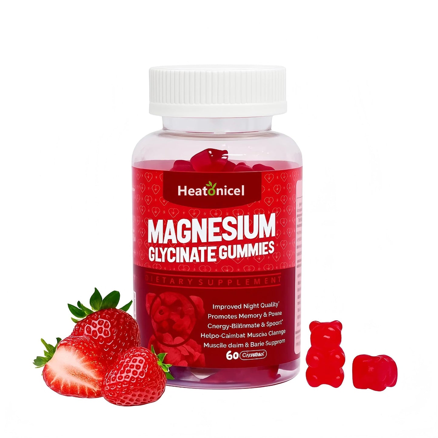 Heatonicel Magnesium Glycinate Gummies 400mg for Adults, CoQ10, Vitamin D & B6, Sleep Support, Bone & Memory Focus, Strawberry Yogurt Flavor, 60 Count