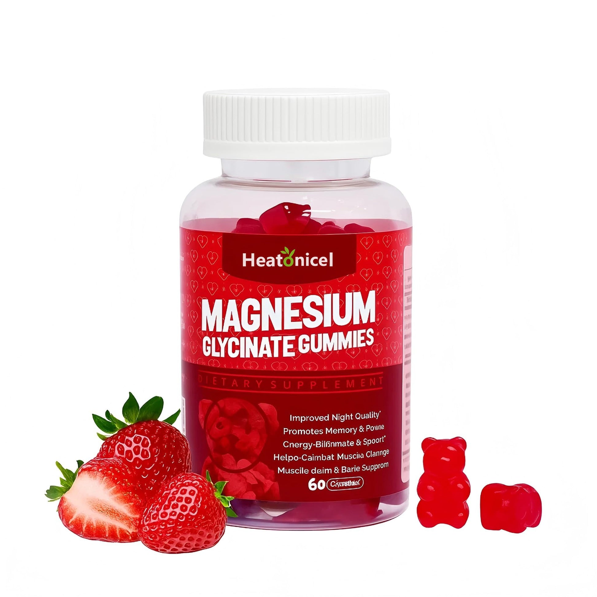 Heatonicel Magnesium Glycinate Gummies 400mg for Adults, CoQ10, Vitamin D & B6, Sleep Support, Bone & Memory Focus, Strawberry Yogurt Flavor, 60 Count
