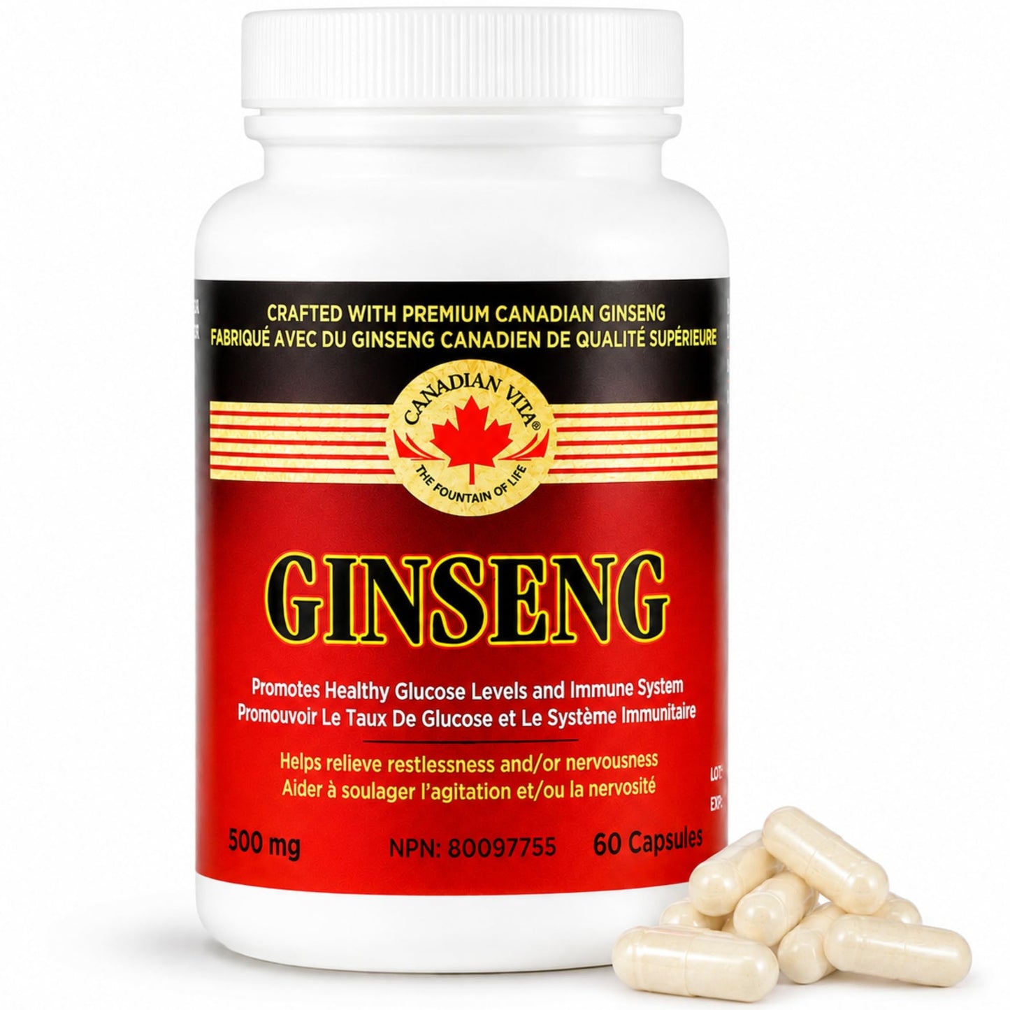 Canadian Vita Ginseng Capsules 500mg, 60 Capsules