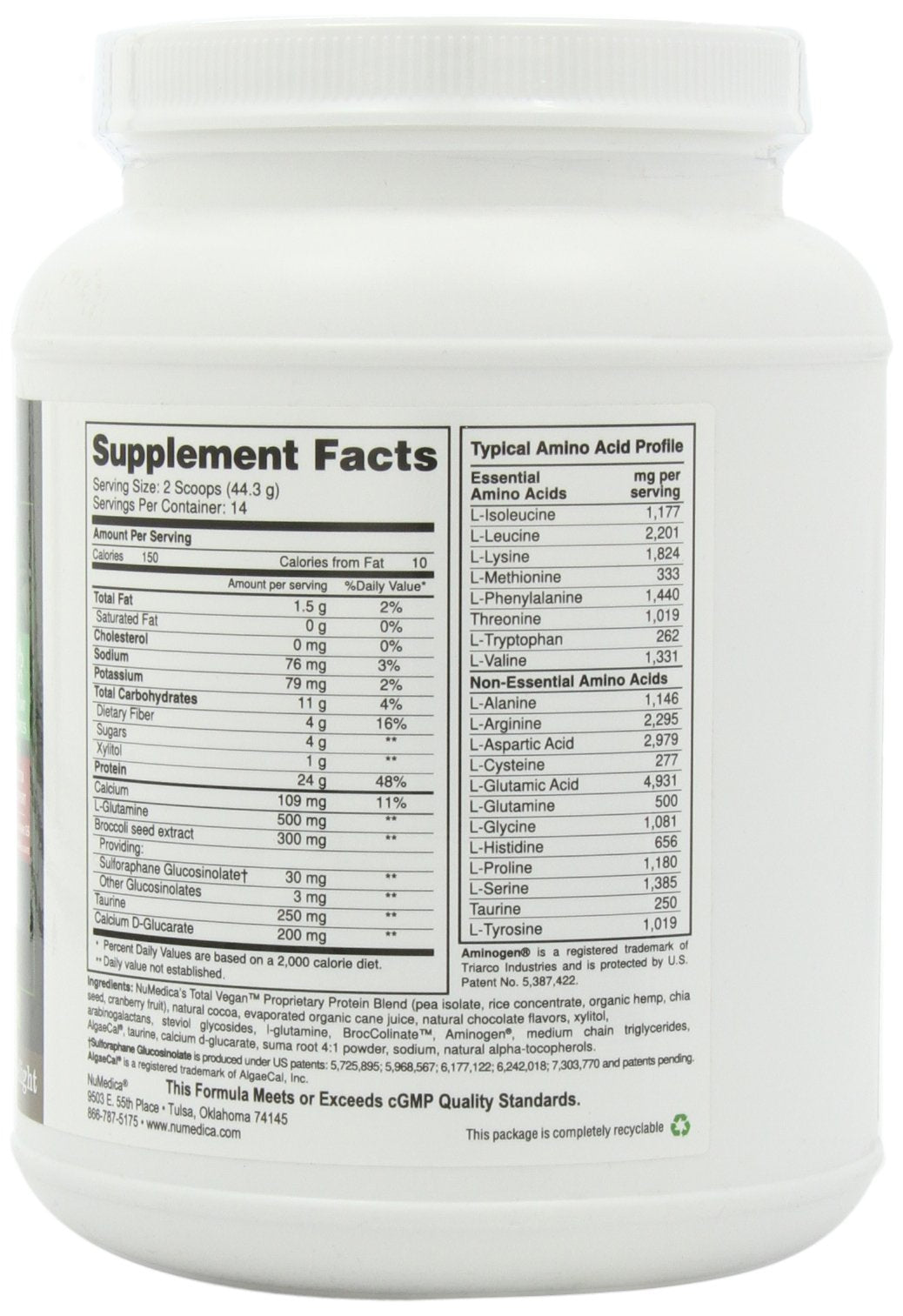 NuMedica Total Vegan Chocolate Delight Protein Powder, 21.86 Ounce, 14 Servings