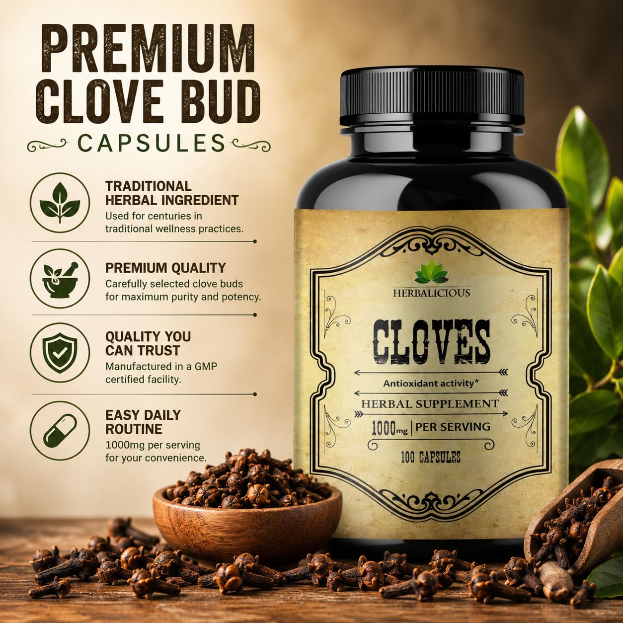 HERBALICIOUS Cloves Capsules 100 Count