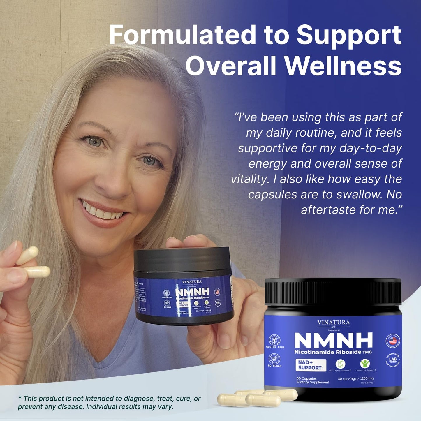 VINATURA NMNH (NMN Supplement Alternative) Nicotinamide Riboside & TMG NAD Anti-Aging 60 Capsules