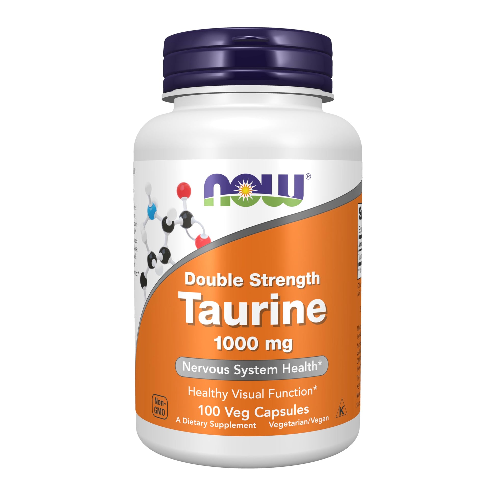 NOW Foods Taurine 1,000 mg Double Strength Nervous System Health* Veg Capsules, 100 Capsules