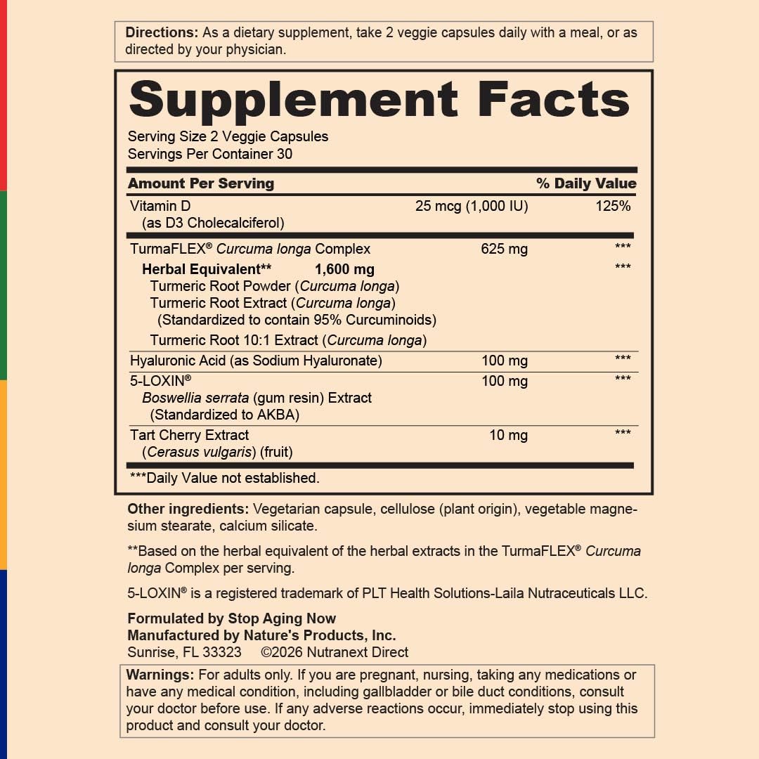 Stop Aging Now TurmaFlex Turmeric Curcumin Supplement 60 Capsules