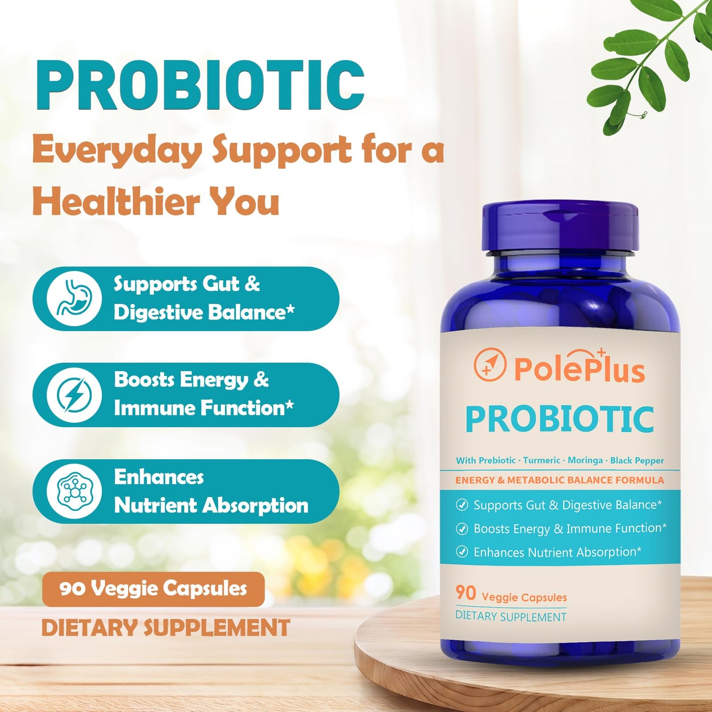 PolePlus Probiotic Supplement for Women & Men Capsule, 90 Vegan Capsules