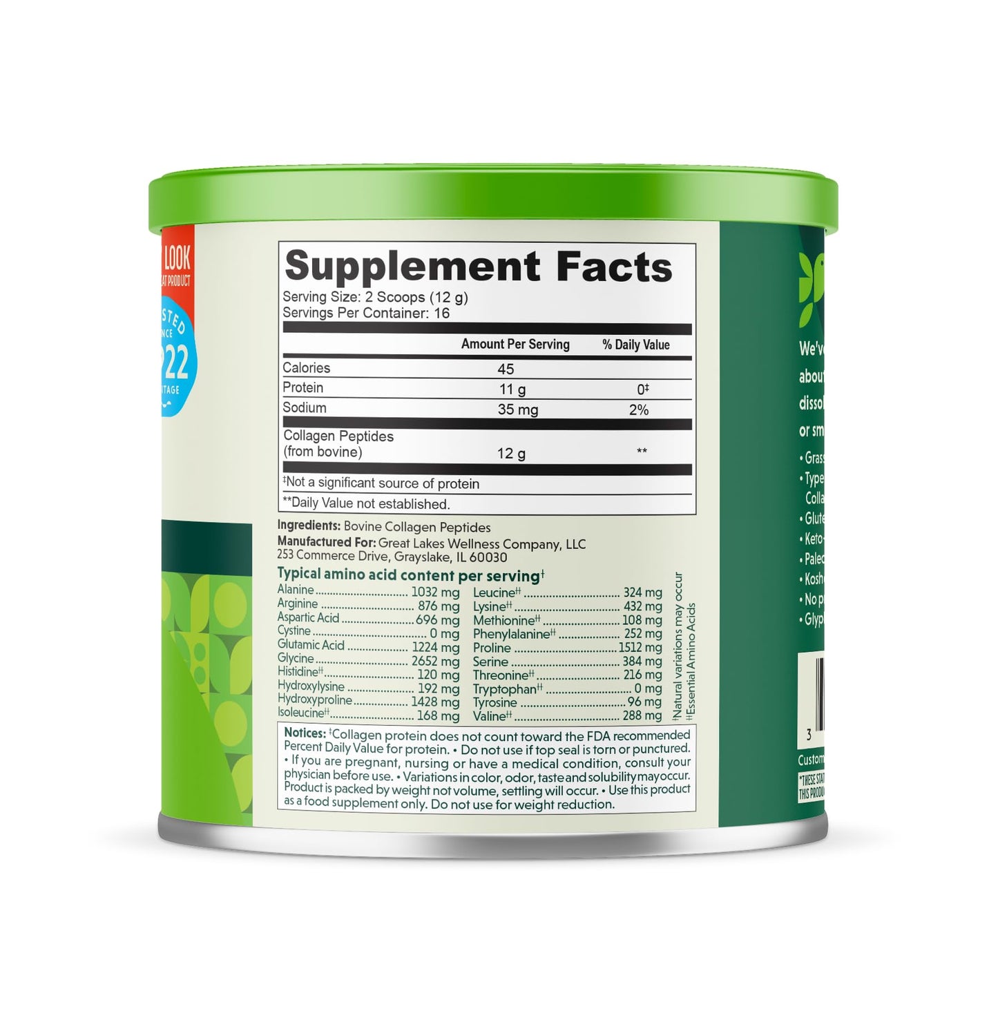 Great Lakes Wellness Collagen Peptides Powder, 7 oz