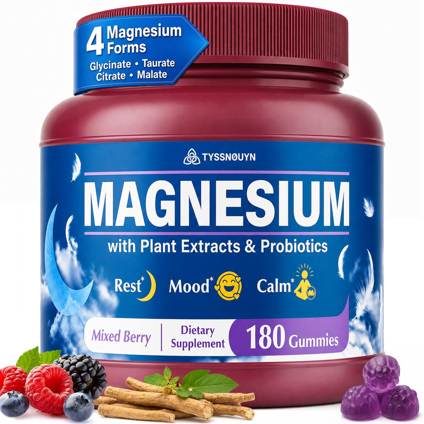 Tyssnouyn Magnesium Glycinate Gummies 500mg, 180 Count