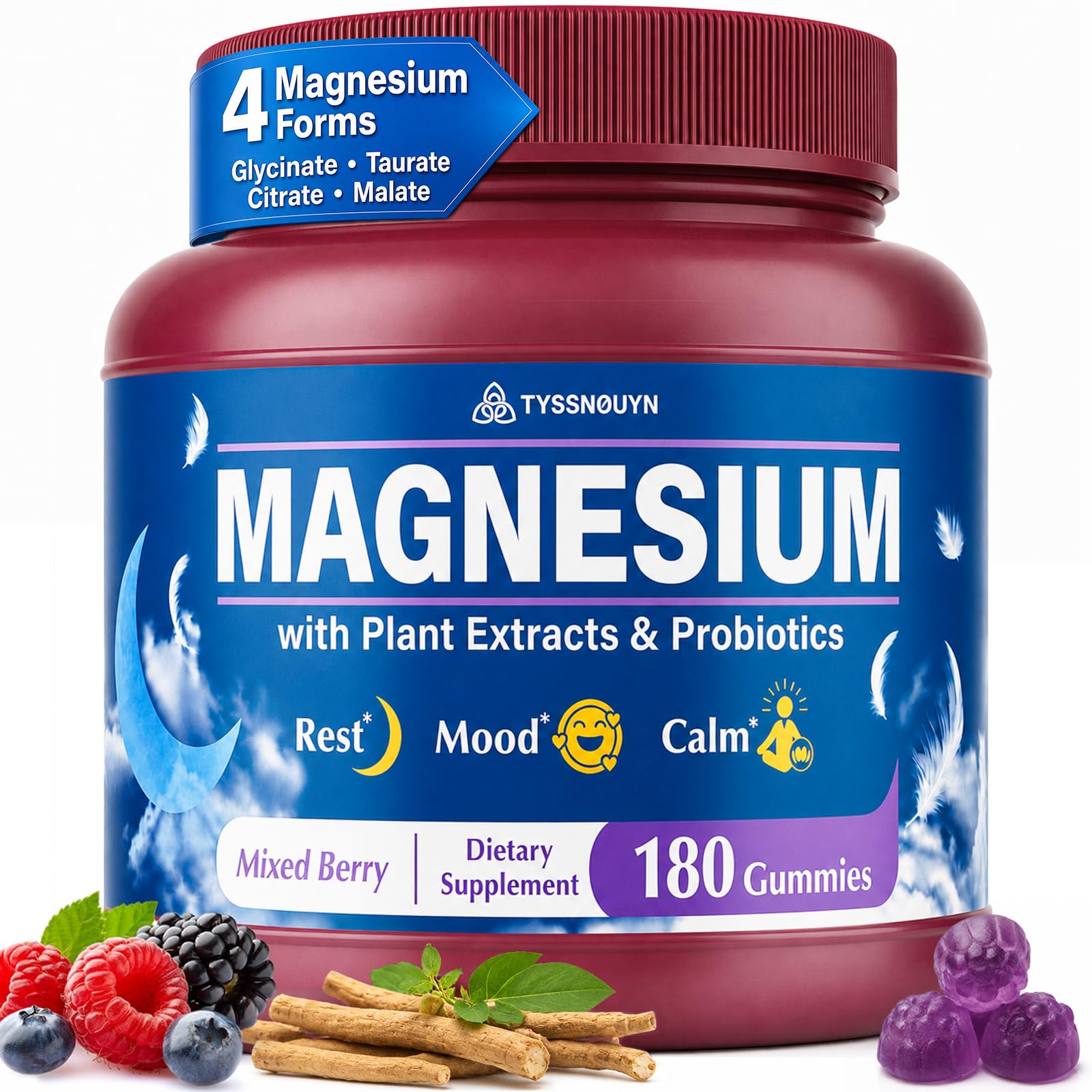 Tyssnouyn Magnesium Glycinate Gummies 500mg, 180 Count