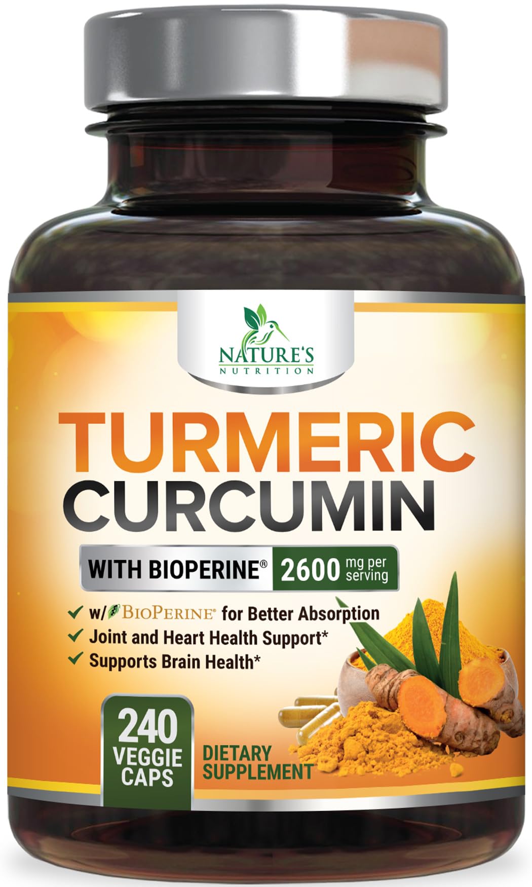 Nature's Nutrition Turmeric Curcumin Supplement, 240 Capsules