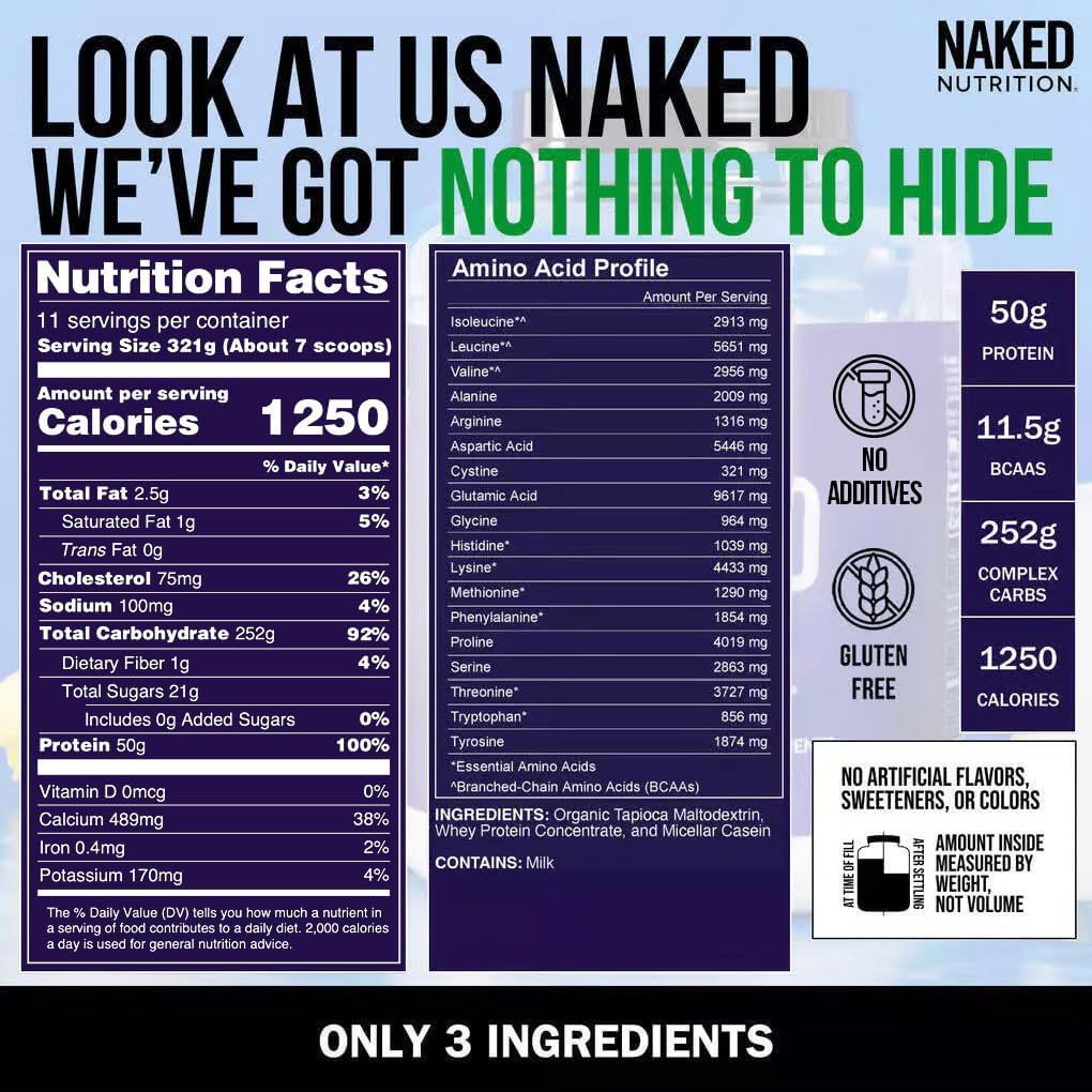 NAKED Mass Natural Weight Gainer Protein Powder 128 Servings