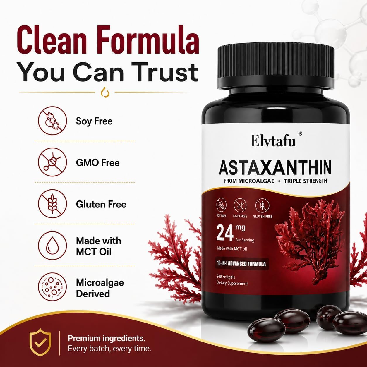 Elvtafu Astaxanthin Softgels 24mg, 240 Softgels