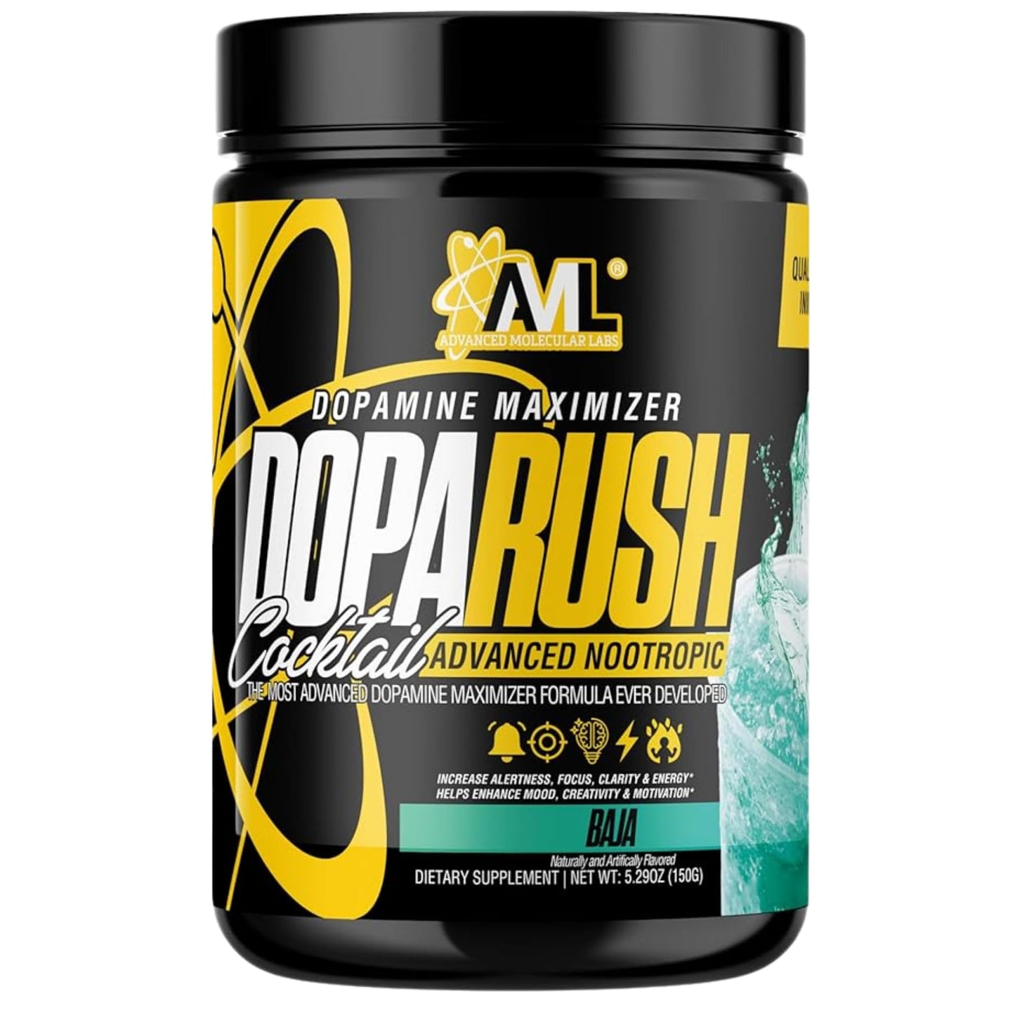 AML Advanced Molecular Labs Dopa Rush Powder, Dopamine Maximizer, Focus, Energy & Clarity Supplement Baja, 5.29 oz