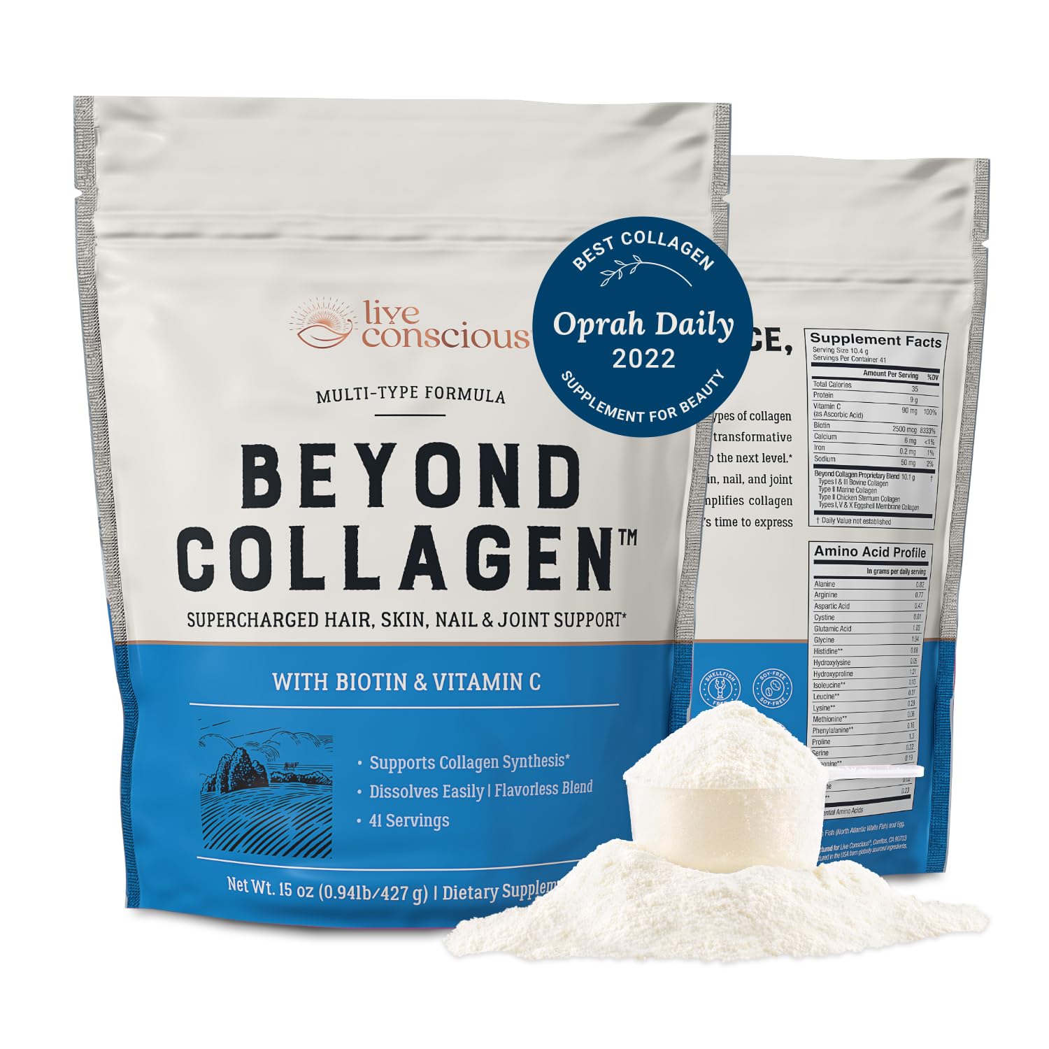 Live Conscious Beyond Collagen Powder with Biotin & Vitamin C, 15 oz
