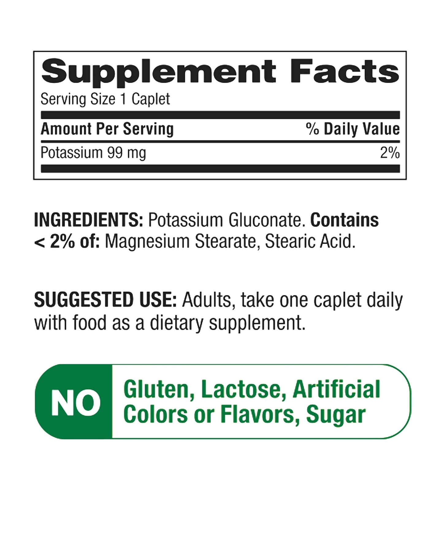 Generic Potassium Gluconate Caplets, 500 Count