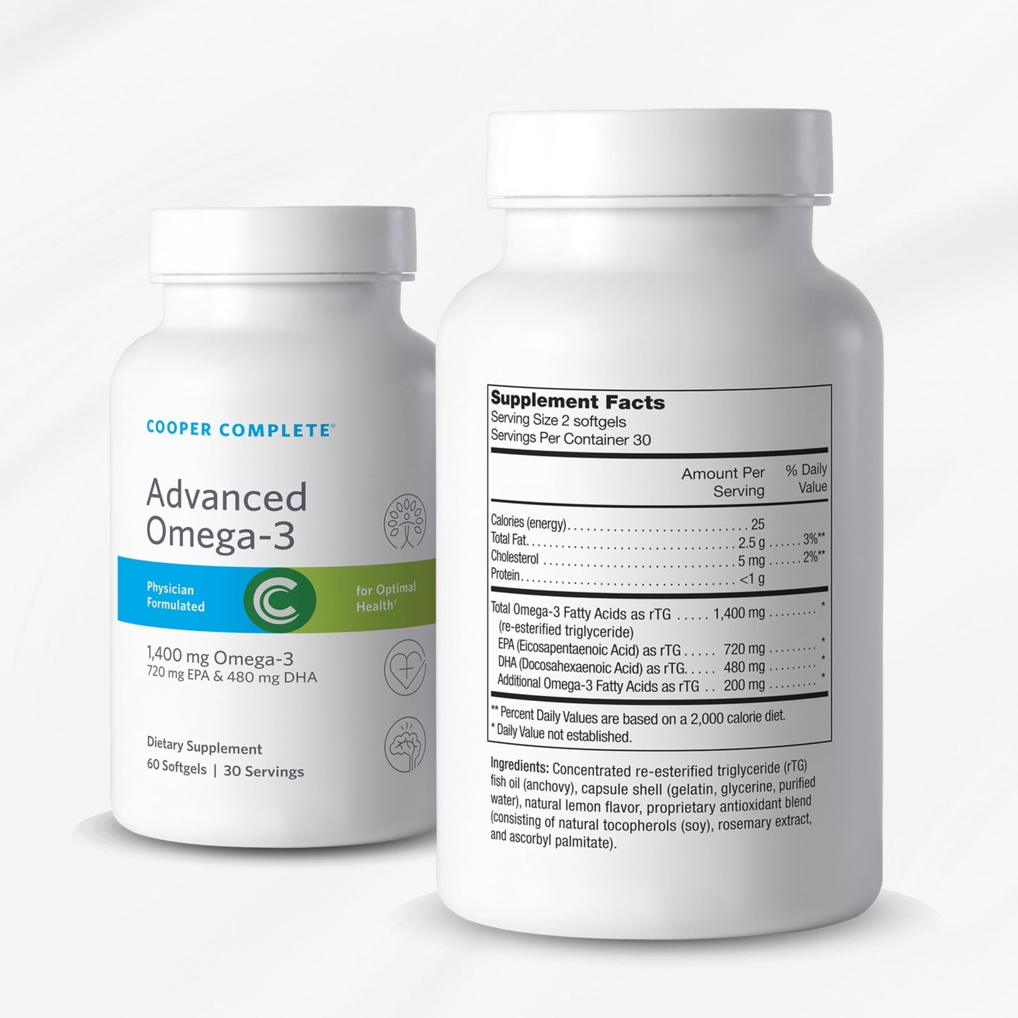Cooper Complete Advanced Omega 3 Fish Oil Supplement, Concentrated EPA + DHA Omega-3 Fatty Acids 1400 mg, 120 Softgels