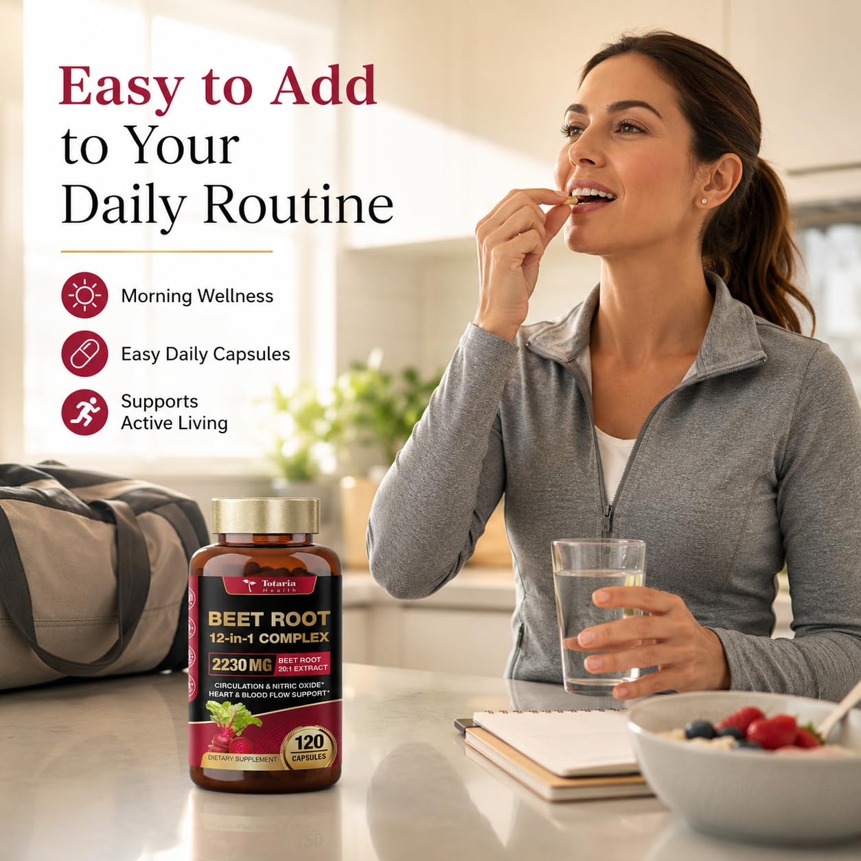 Totaria Beetroot Capsules 2230mg Support Blood Pressure & Heart Health, Nitric Oxide Supplement with Grape Seed, Hawthorn, Garlic & CoQ10, Blood Flow Beet Root Powder, 120 Count