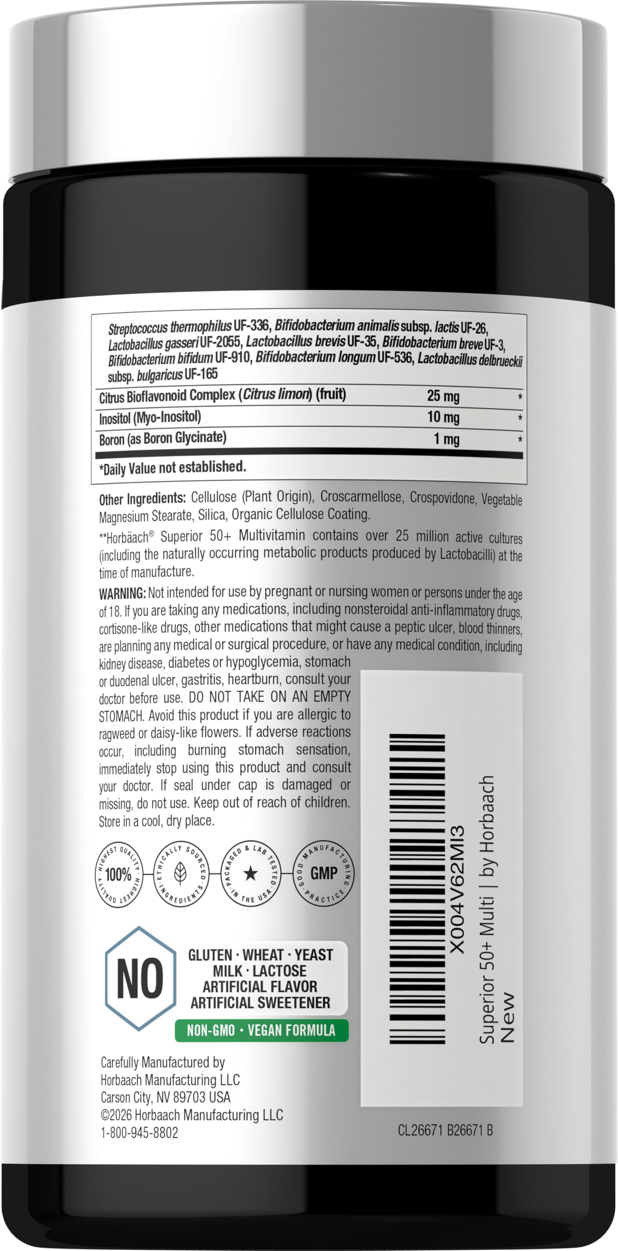 Horbäach Multivitamin for Men and Women Over 50 Tablets, 120 Count