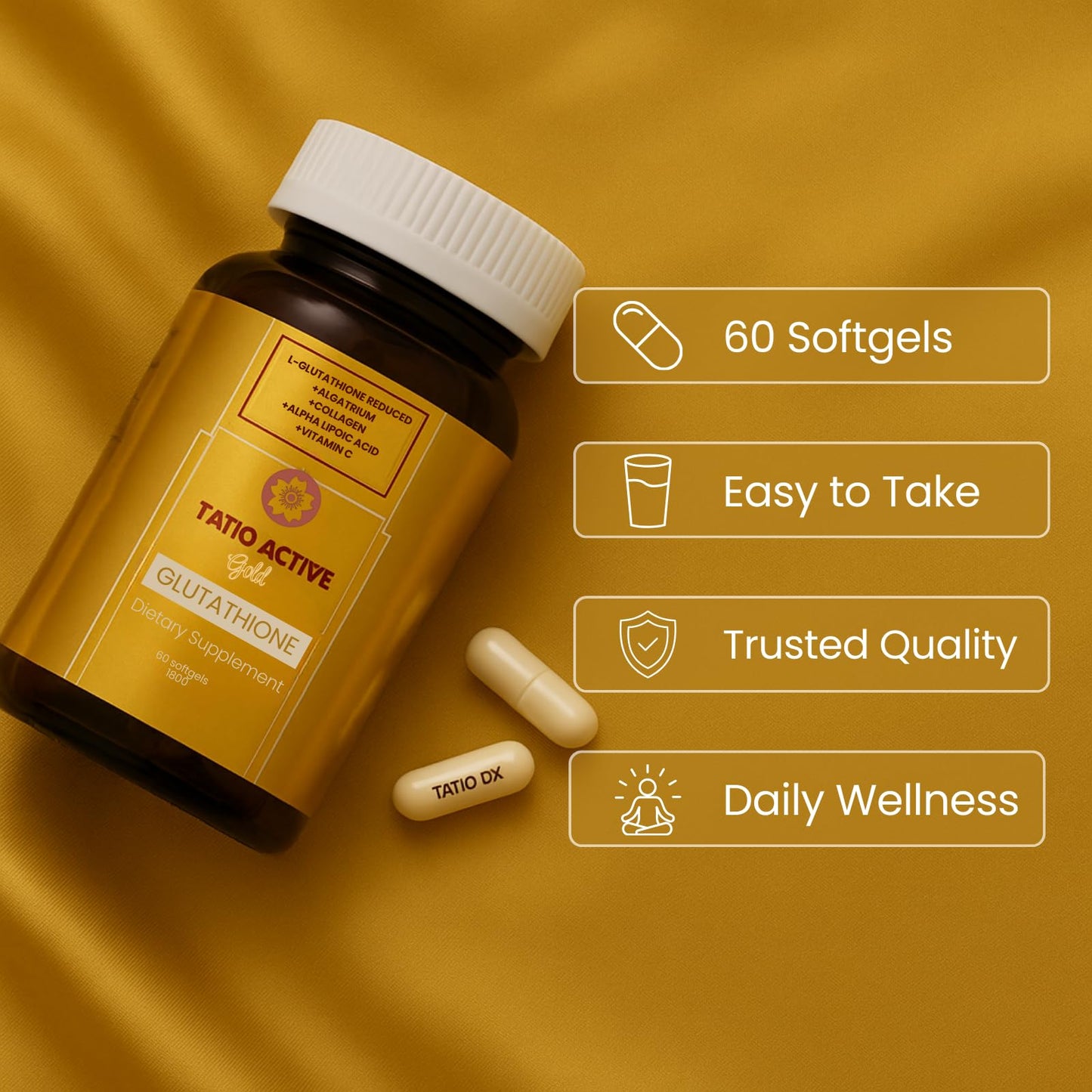 Tatiomax Gold Glutathione 1800mg with Collagen, Stem Cell, ALA & Vitamin C Capsule, 1 Count