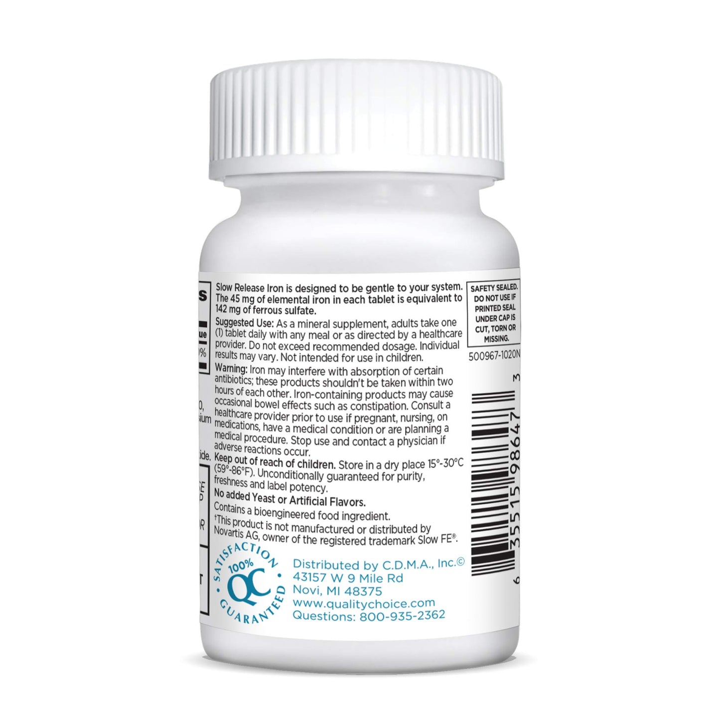 Quality Choice Iron 45mg High Potency Slow Release Tablets 120 Count