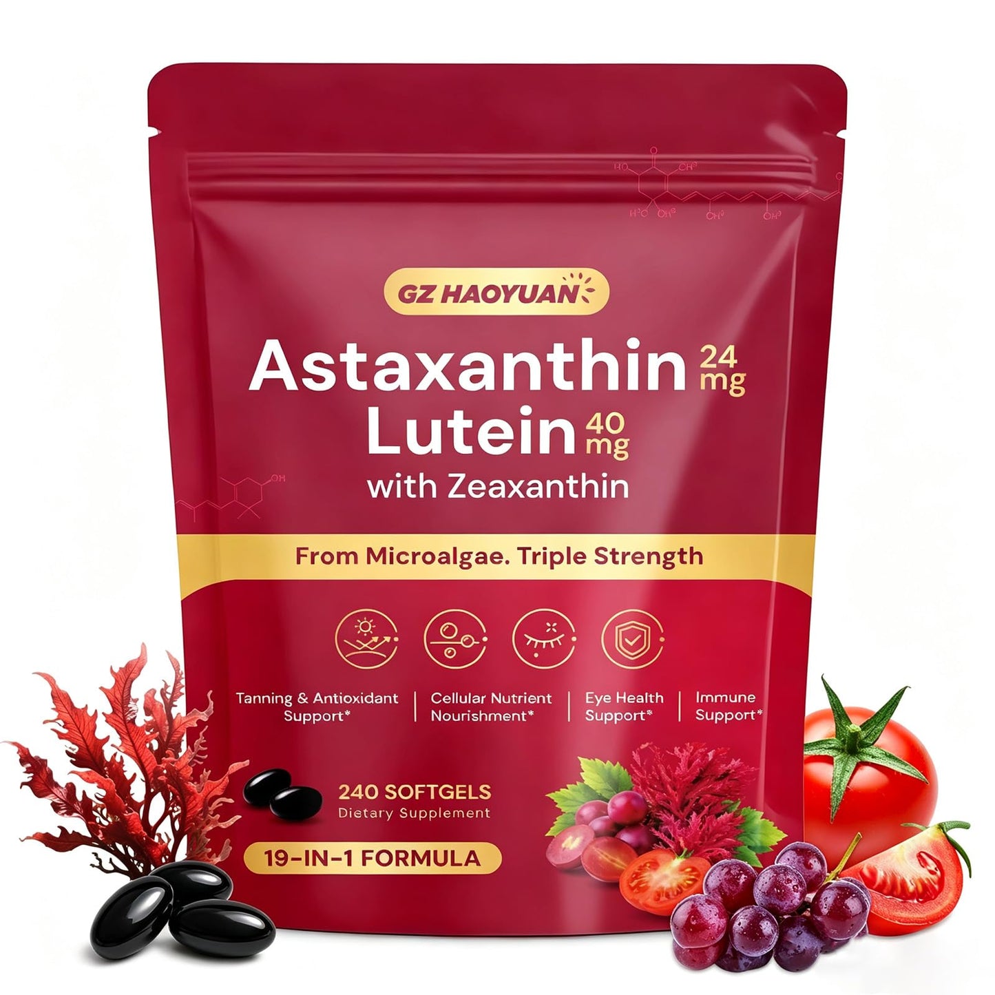 GZ HAOYUAN 19-in-1 Astaxanthin 24mg Softgels, 240 Count