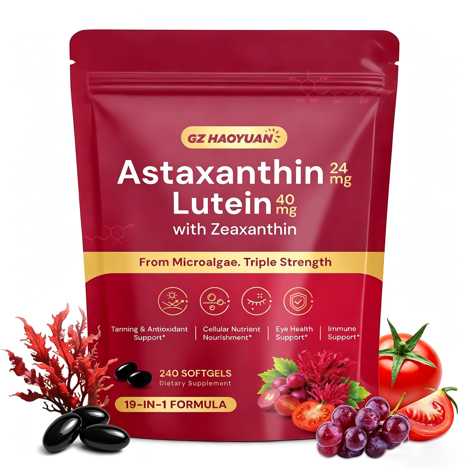 GZ HAOYUAN 19-in-1 Astaxanthin 24mg Softgels, 240 Count