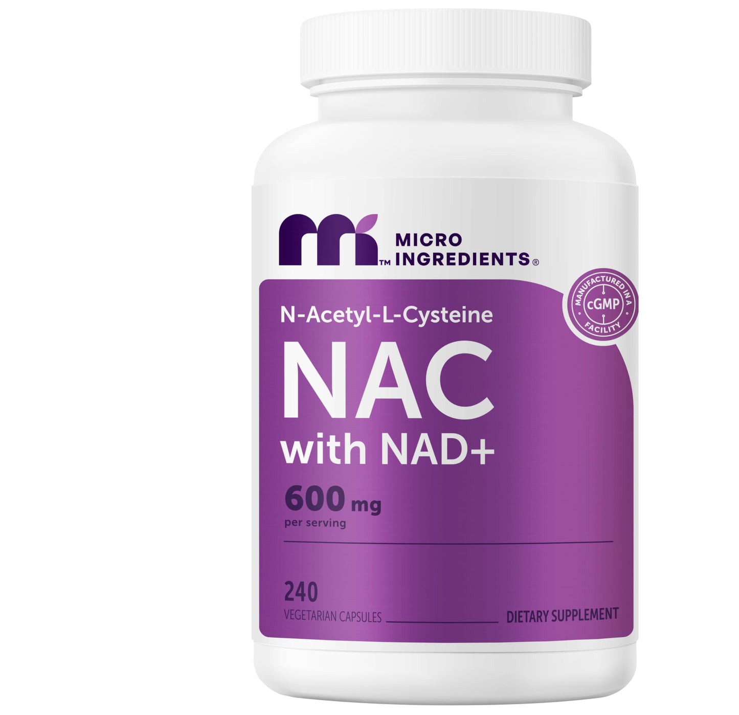 Micro Ingredients NAC with NAD+ 600 mg, 240 Capsules
