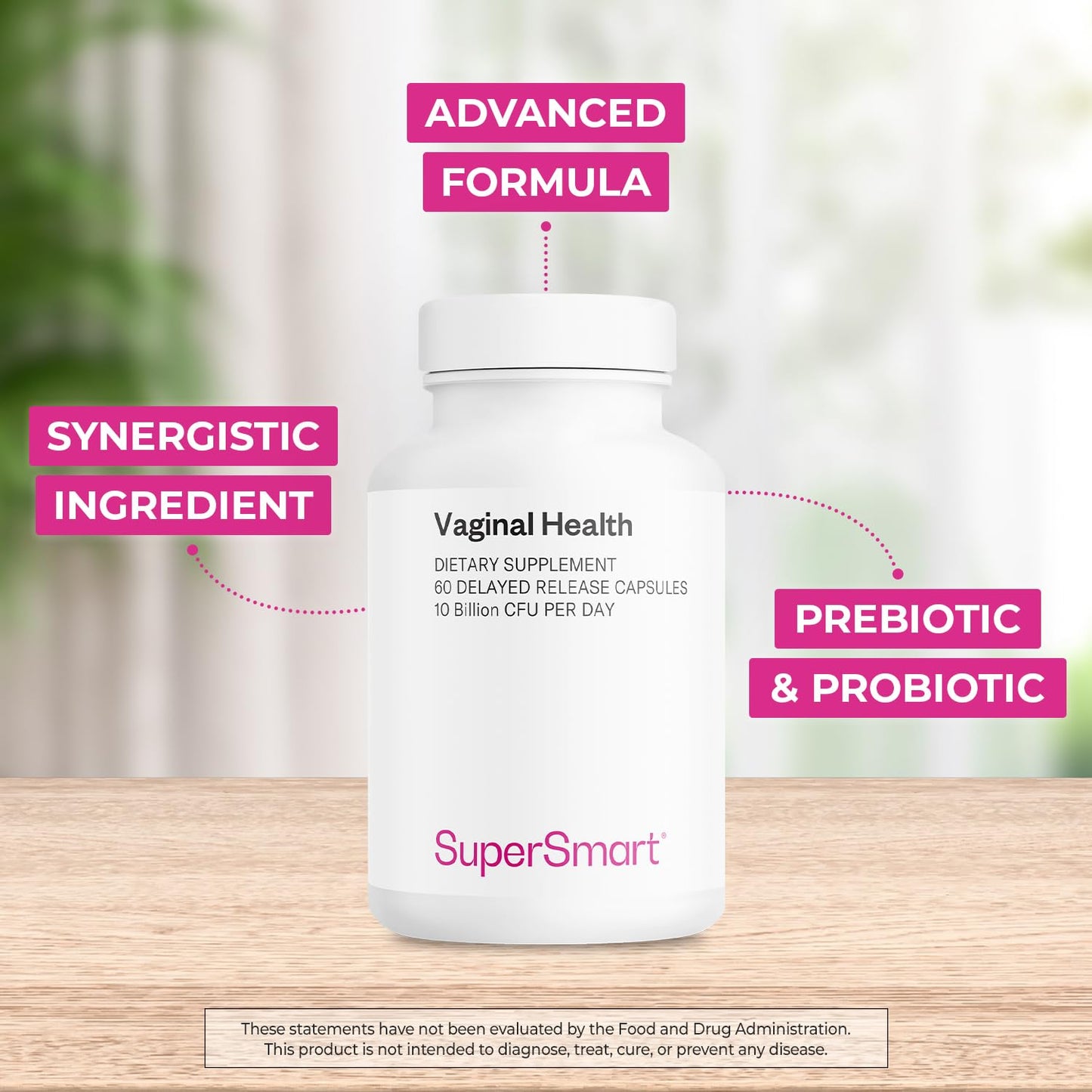 Supersmart Vaginal Health Prebiotic & Probiotic (with Lactobacillus Acidophilus) Intimate Hygiene & Flora for Women, 60 Capsules