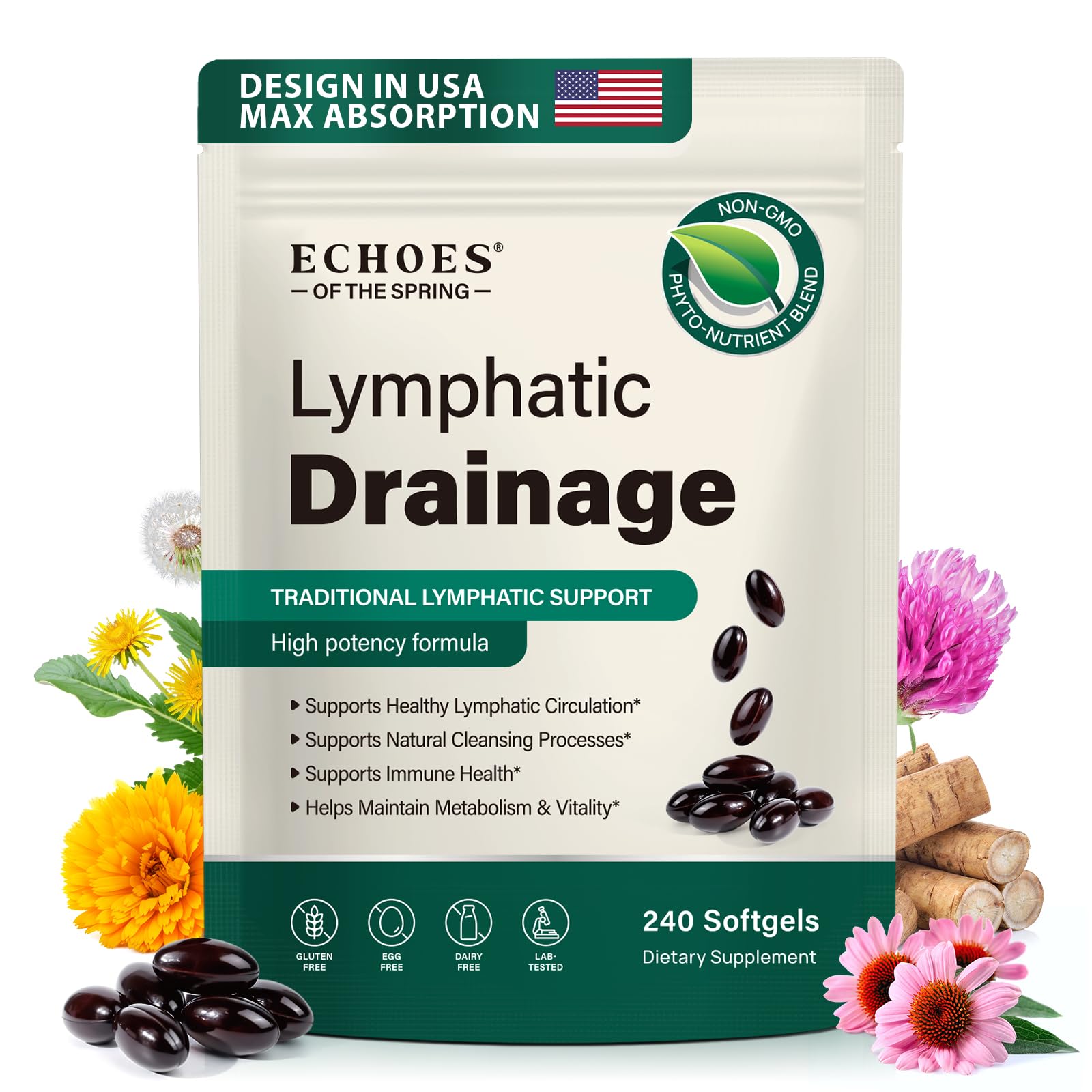 Echoes of the spring Lymphatic Drainage Supplements Softgels 240