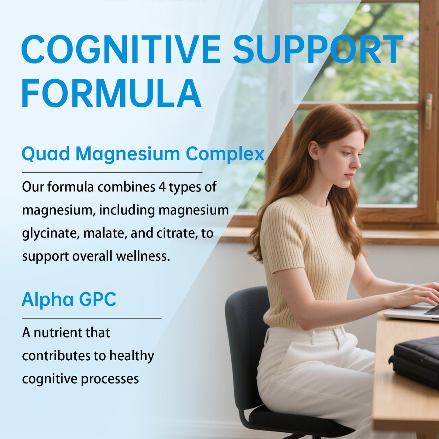 Natener Quad Magnesium with Alpha GPC, Ashwagandha & L-Theanine, Magnesium Glycinate/Threonate/Citrate/Malate, 60 Capsules