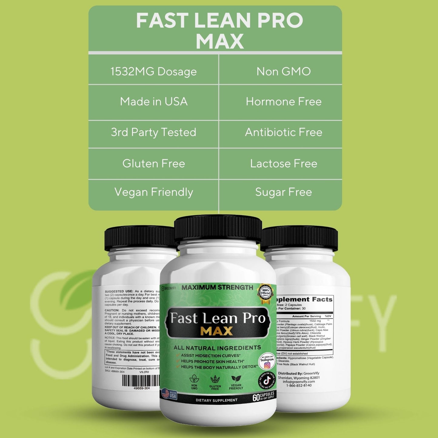 GREENVIFY Fast Lean Pro Max Natural Dietary Supplement 60 Capsules