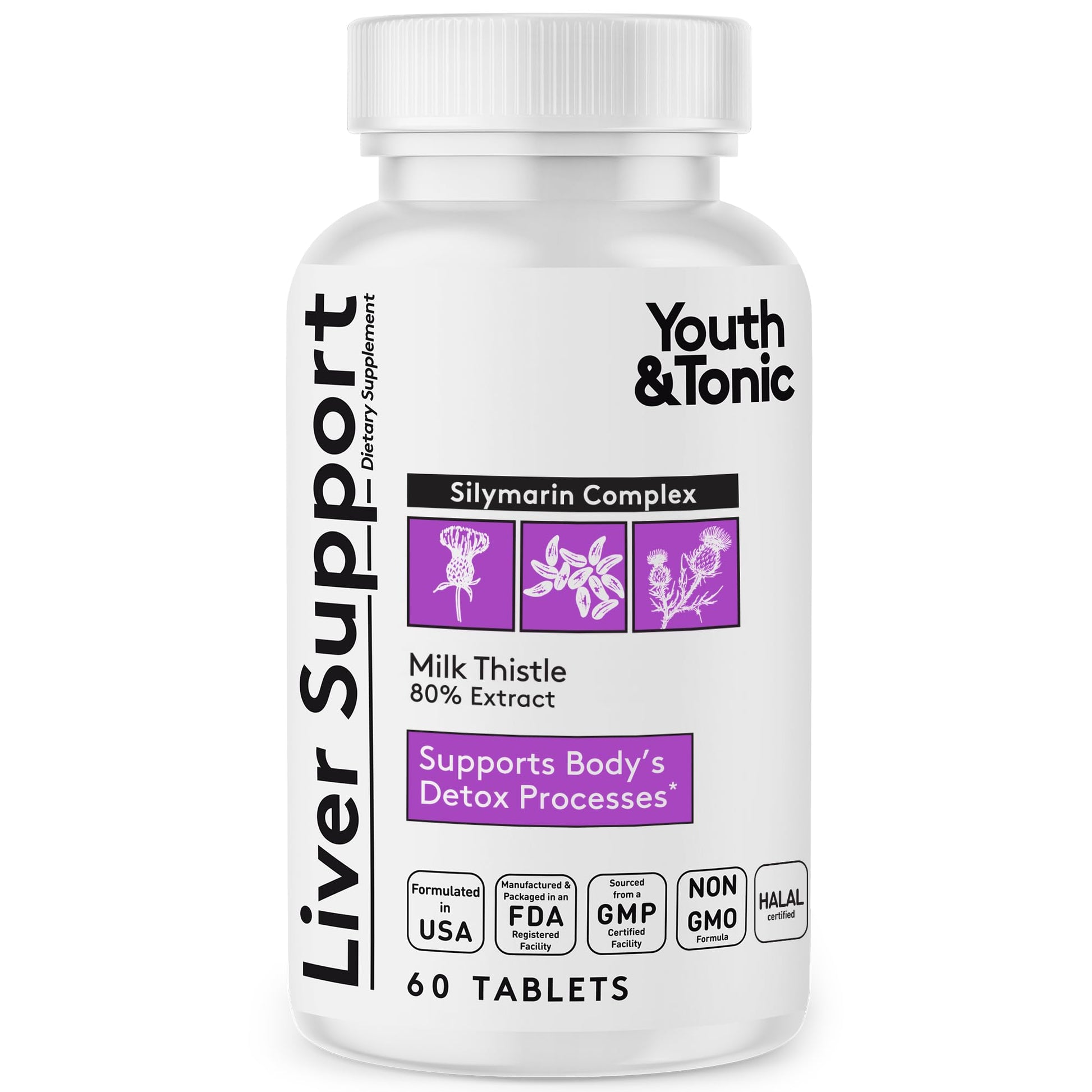 Youth & Tonic Silymarin Milk Thistle Extract 80% Tablet, 60 Count