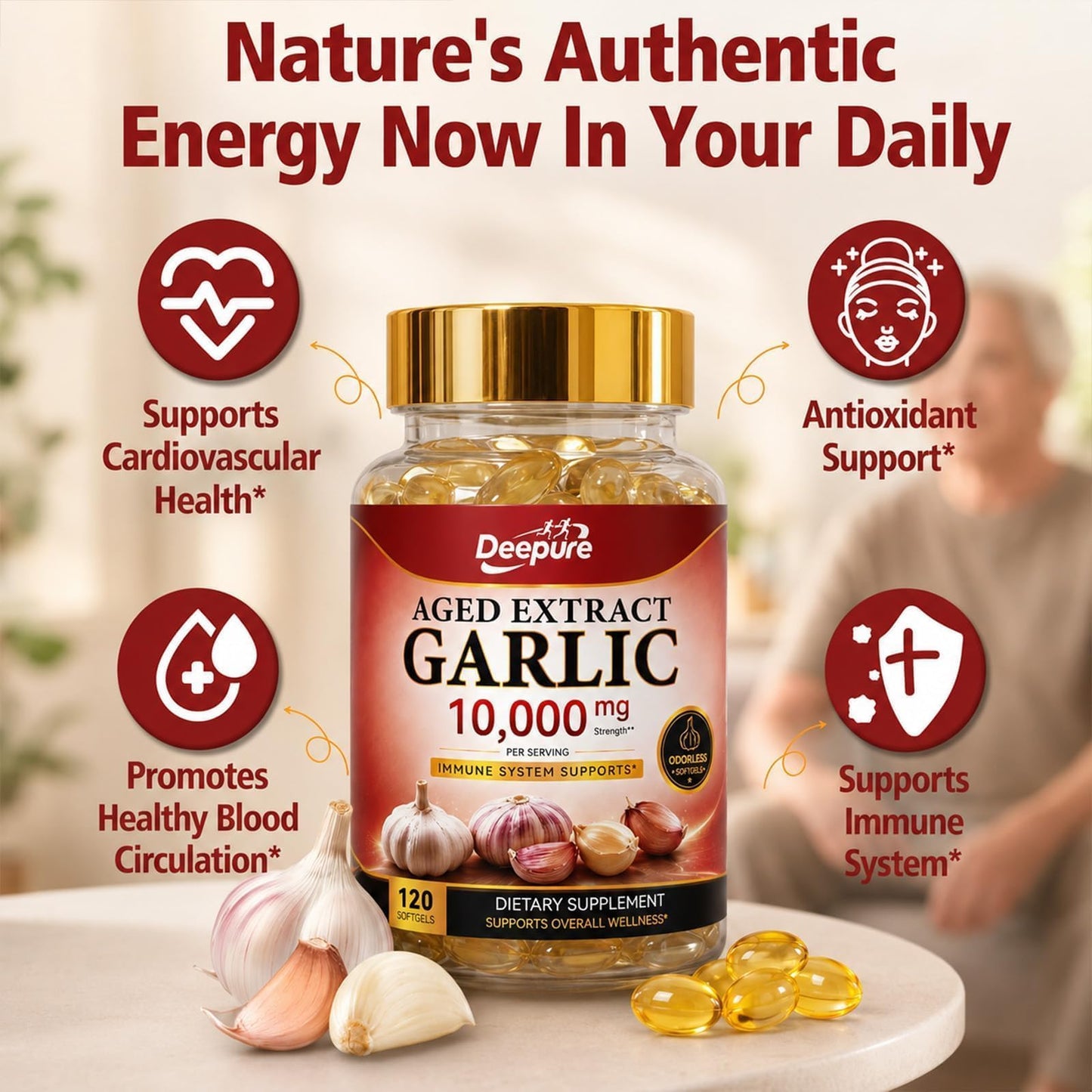 Deepure Odorless Aged Garlic Extract Capsules 240 Count