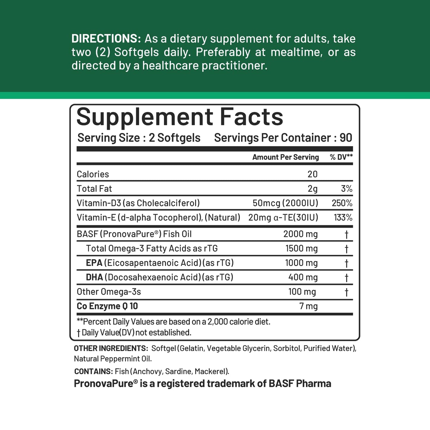 CGMLABS rTG Omega 3 Norwegian Fish Oil with CoQ10 Dietary Supplement Softgels, 180 Count