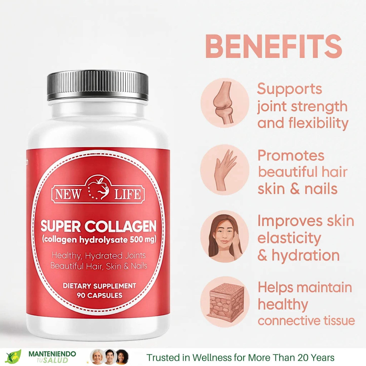 Manteniendo Tu Salud New Life Super Collagen 500mg Capsules, 90 Capsules