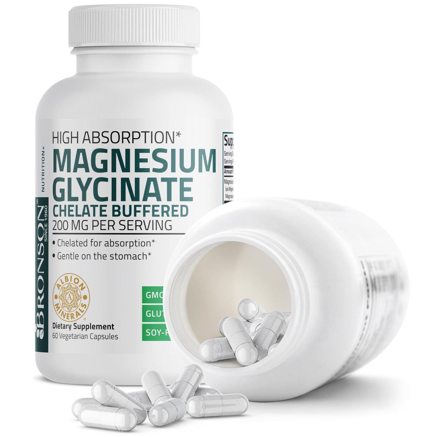 Bronson Magnesium Glycinate 200 mg per Serving Capsule, 60 Count