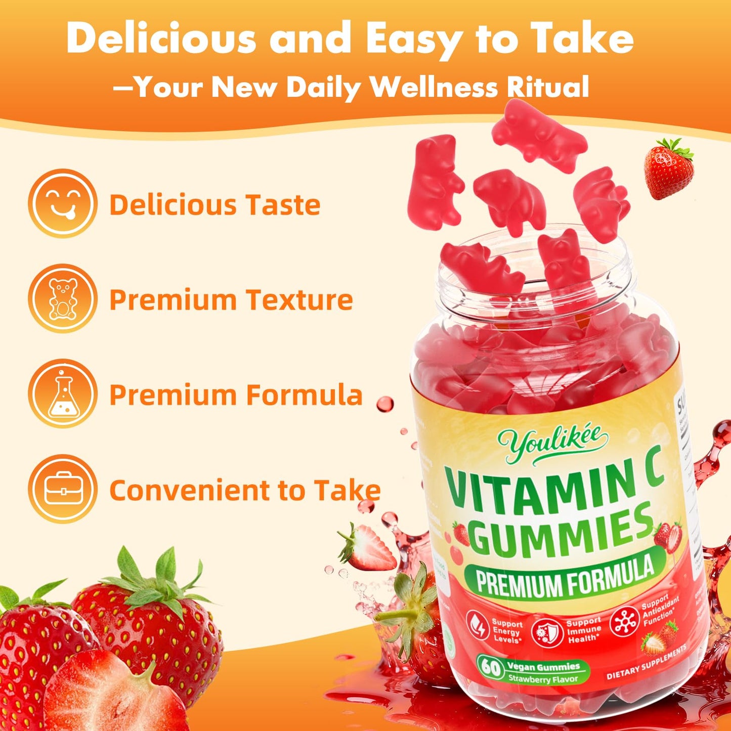 Youlikee Vitamin C Gummies, 60 Count