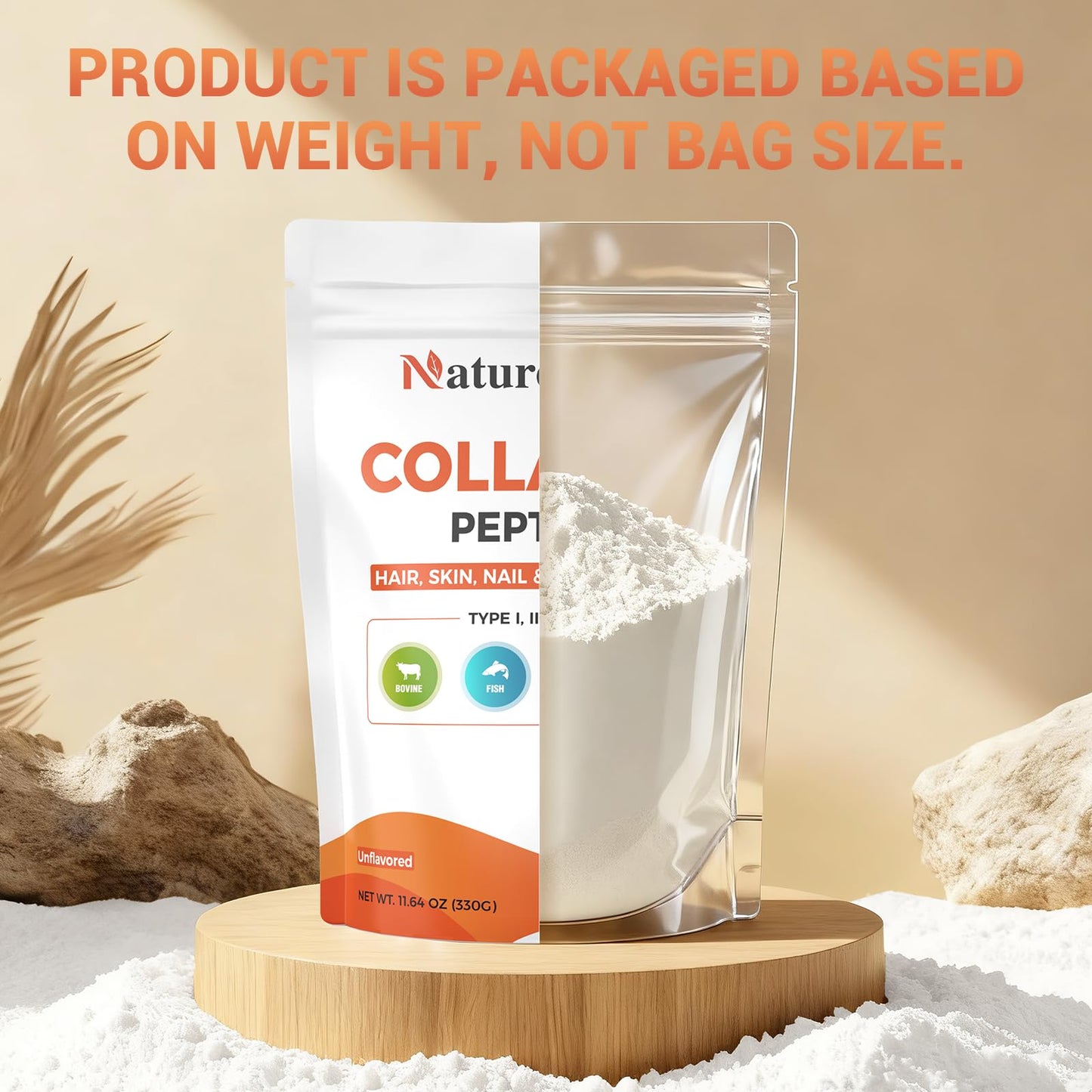 Nature Echo Collagen Peptides Powder Hydrolyzed Types I II III V X Unflavored 11.64 Ounce, 30 Servings