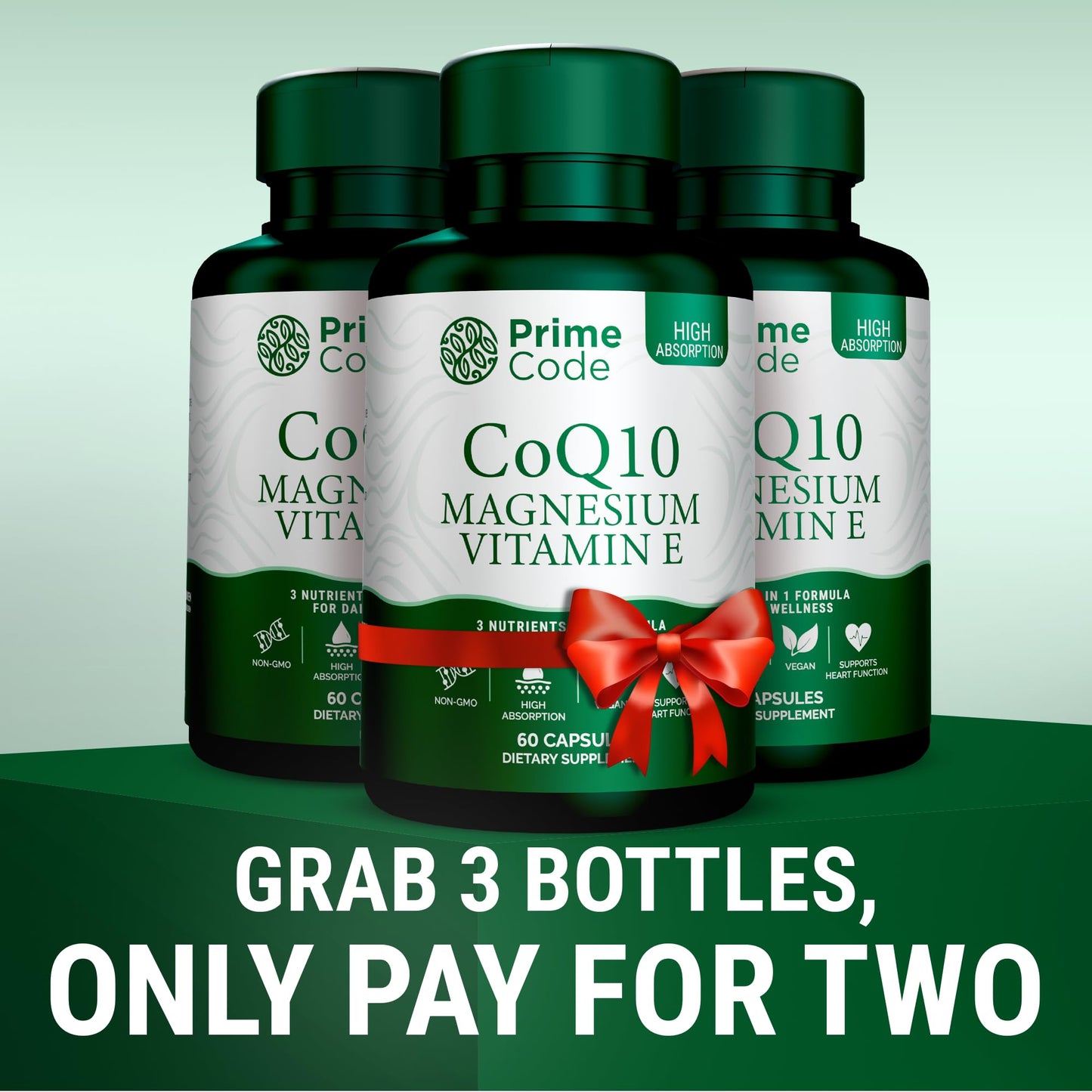Prime Code CoQ10 250mg with Magnesium Glycinate and Vitamin E Capsules 60 Count